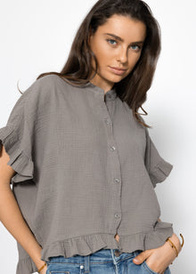 Musselin Bluse mit Rüschensaum - taupe