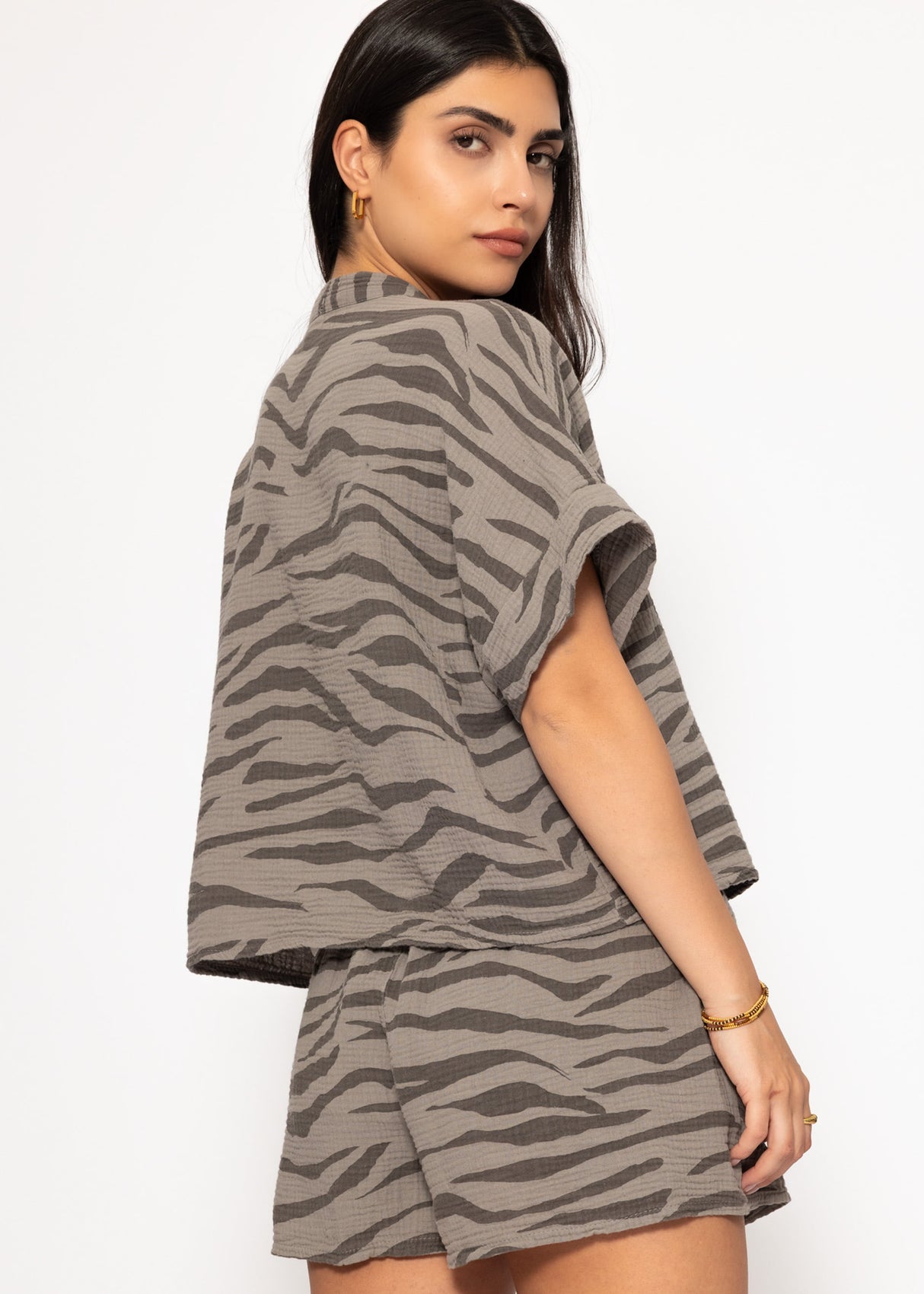 Muslin blouse with zebra print - taupe