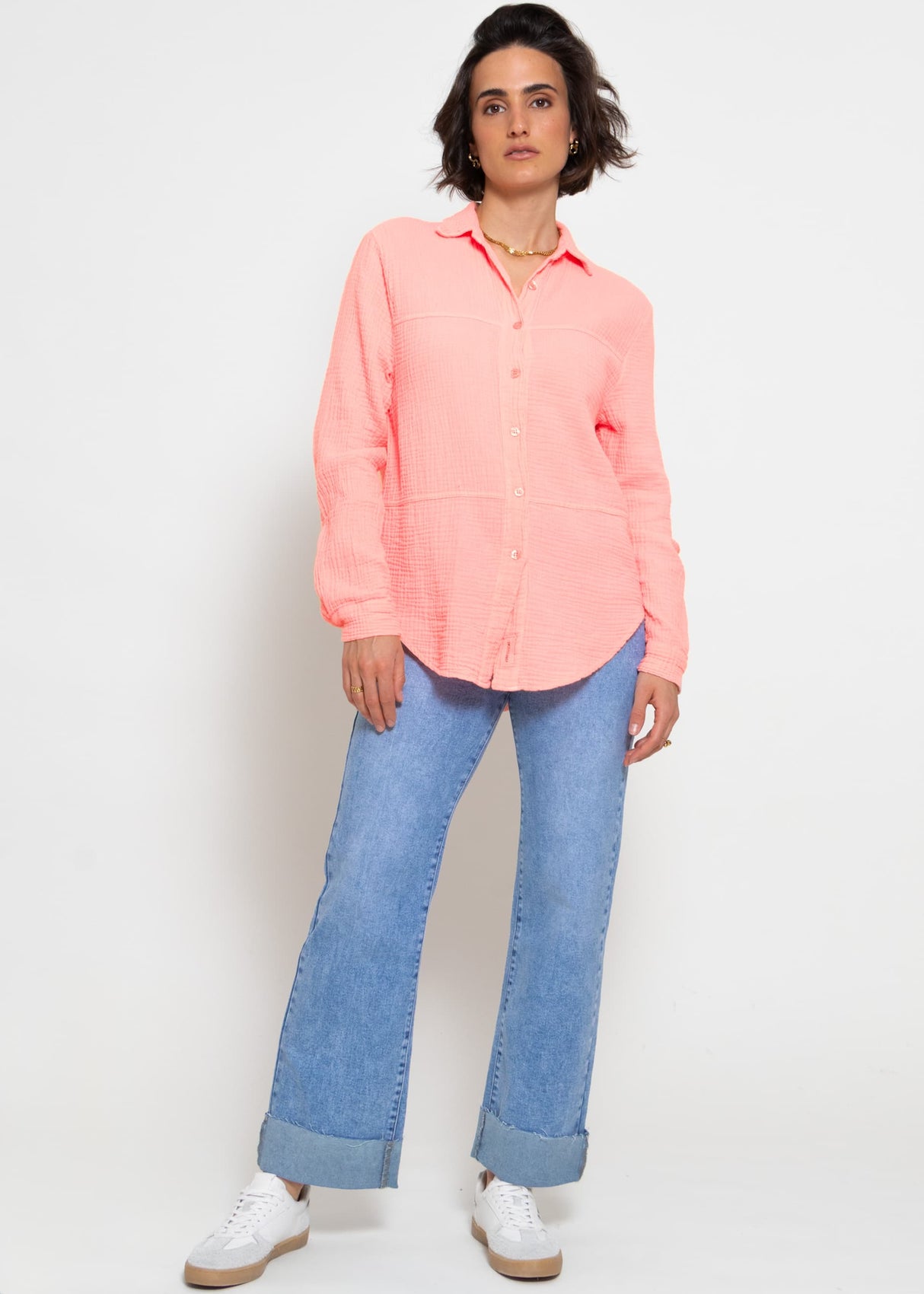 Muslin blouse with decorative seams - apricot