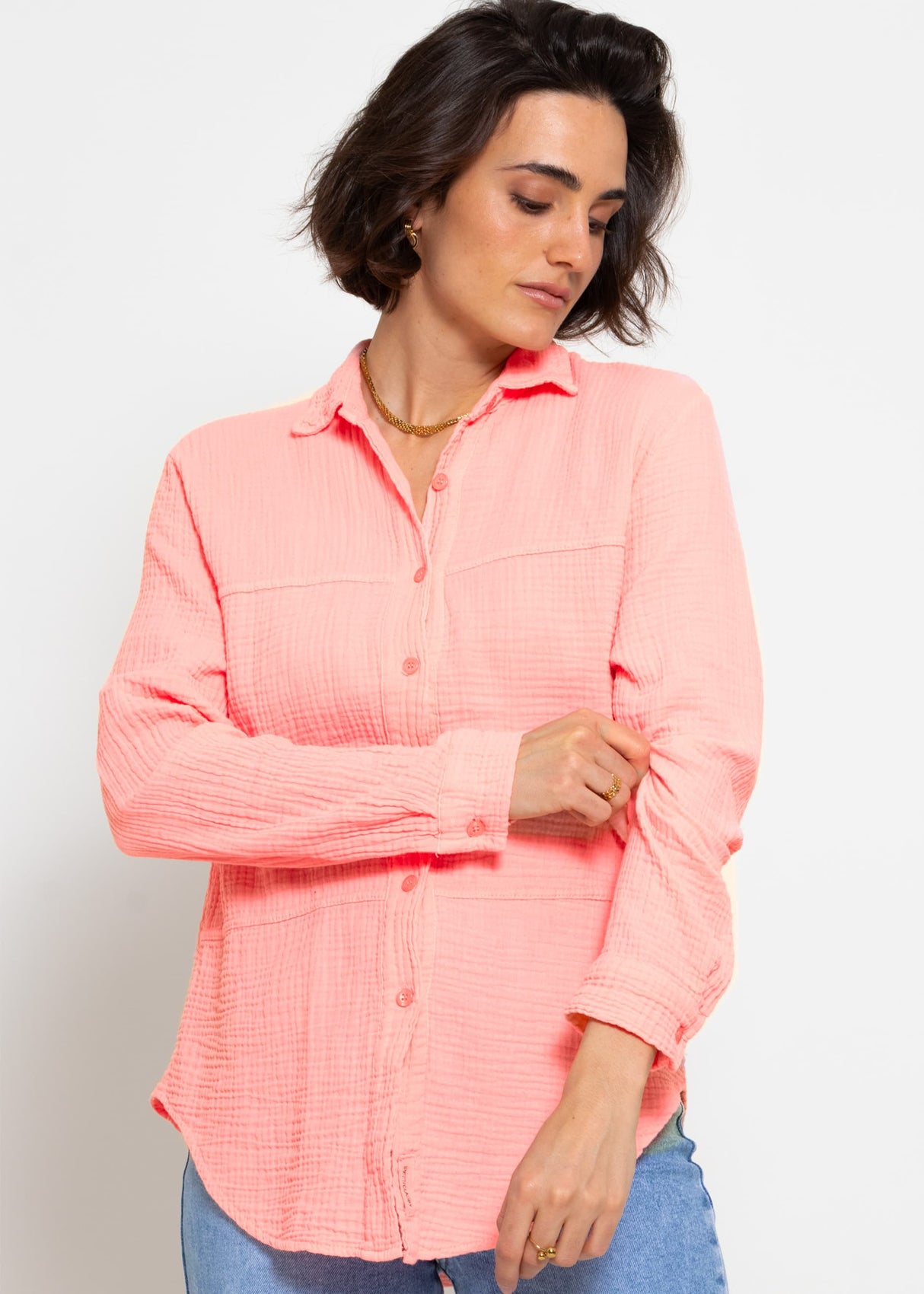 Muslin blouse with decorative seams - apricot