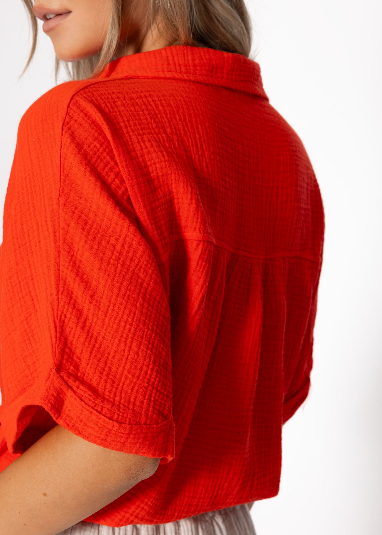 Musselin Bluse mit Zugband - orange