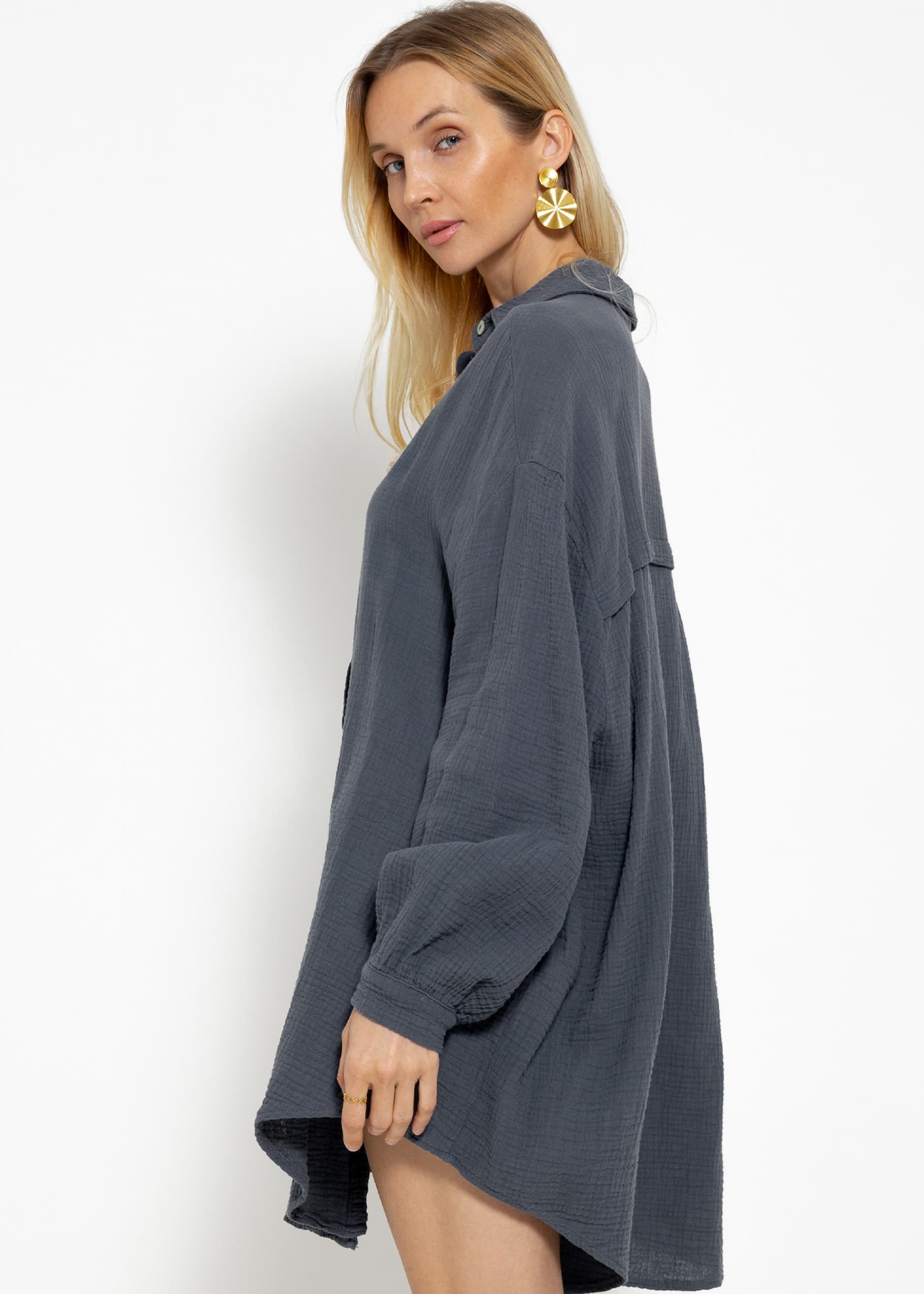 Muslin blouse oversize, dark grey