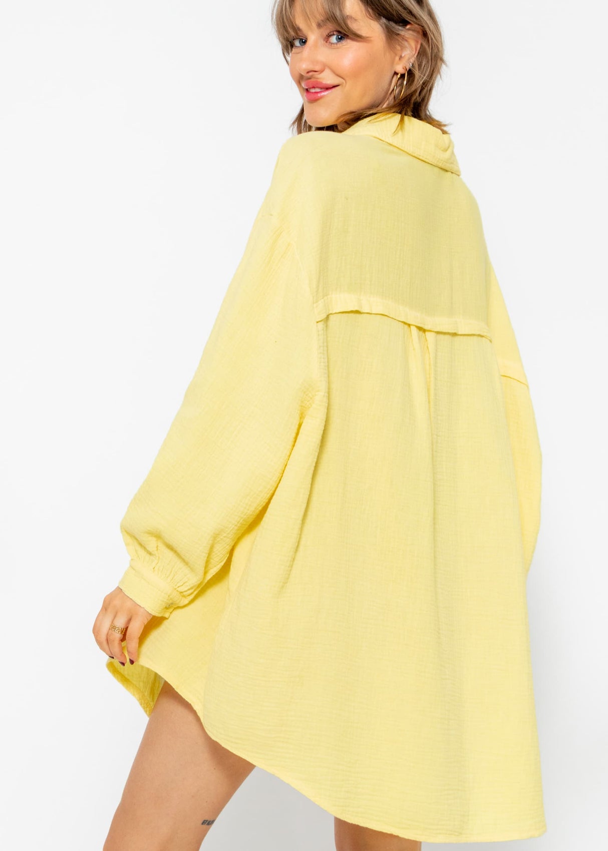 Musselin Bluse oversize, gelb