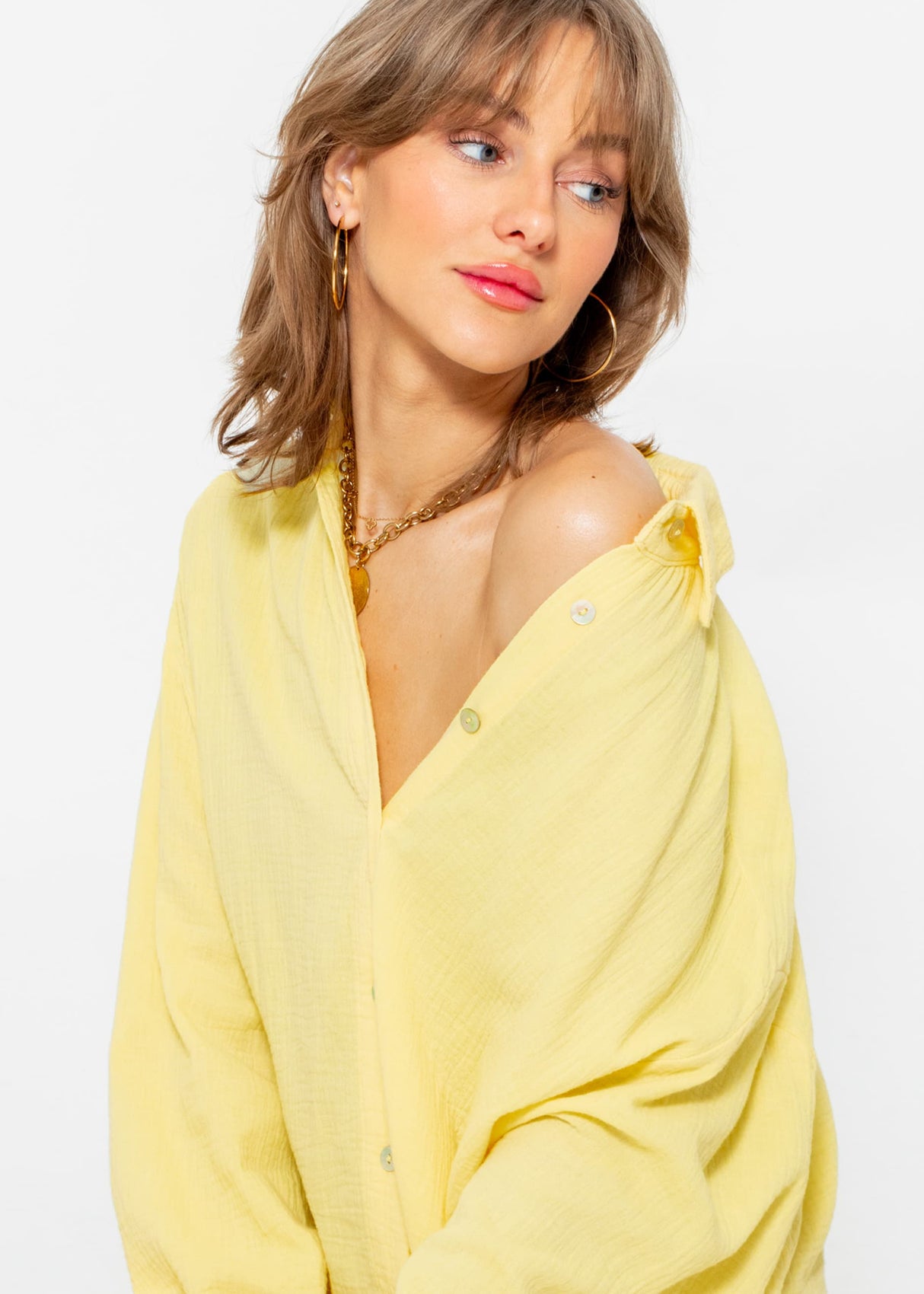 Musselin Bluse oversize, gelb