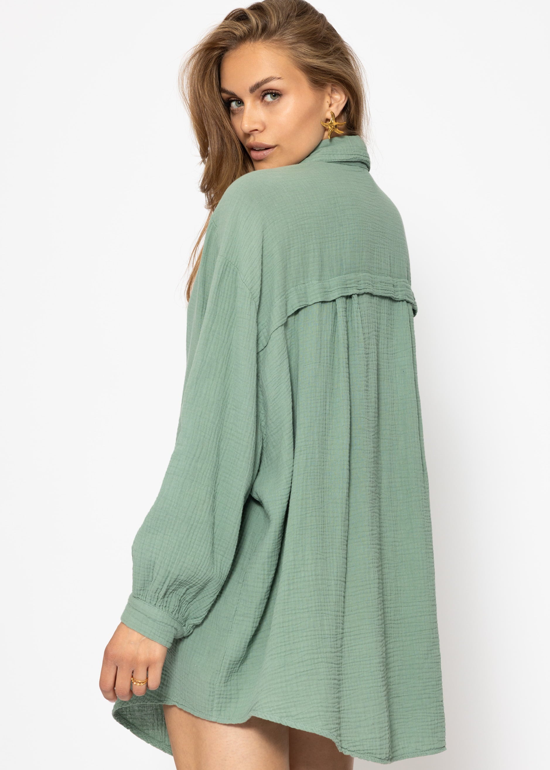 Muslin blouse oversize, sage green