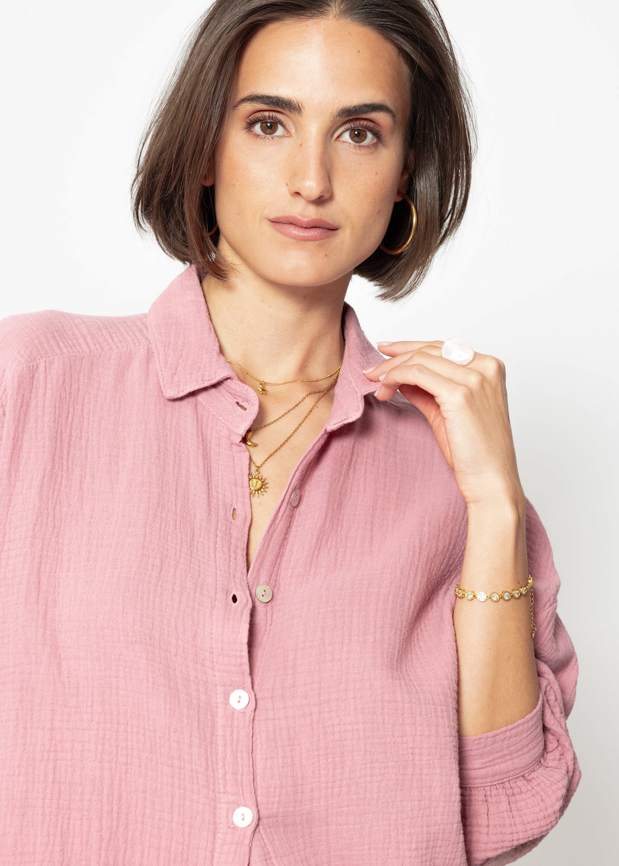 Musselin Bluse oversize, kurz, altrosa