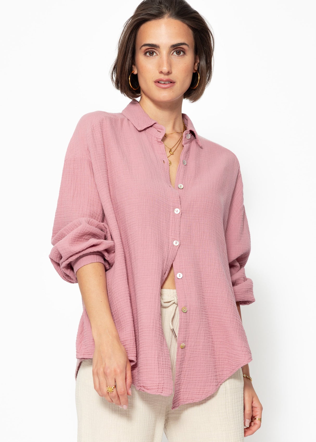 Musselin Bluse oversize, kurz, altrosa