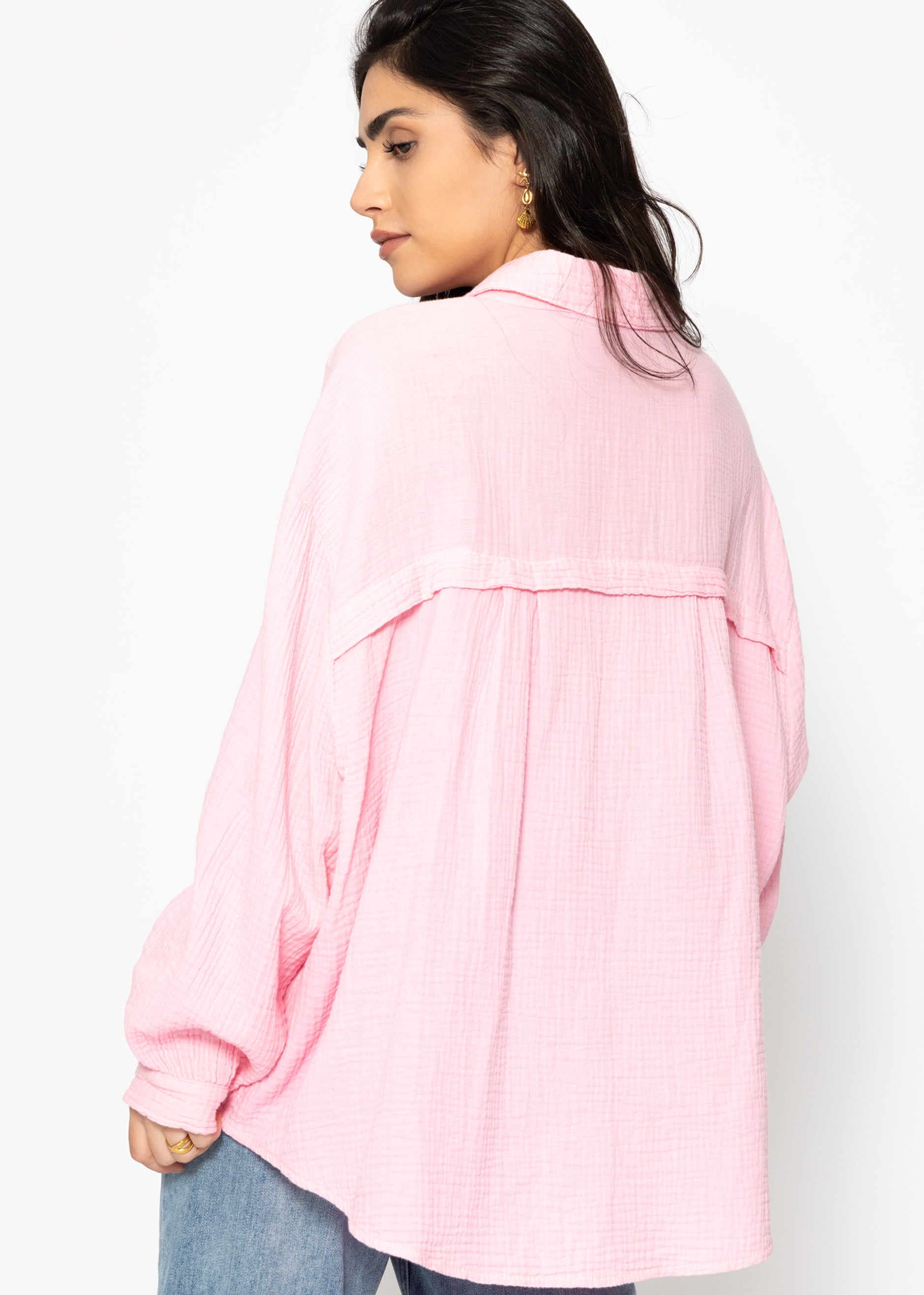 Muslin blouse oversize, short, baby pink