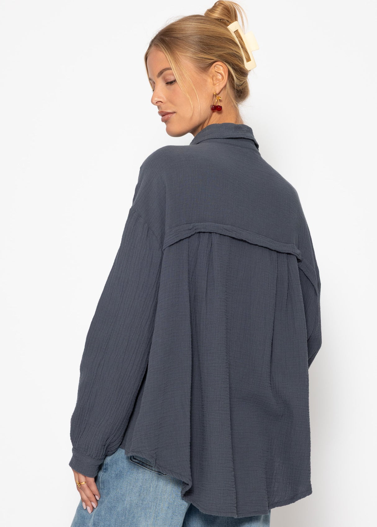Muslin blouse oversize, short, dark grey
