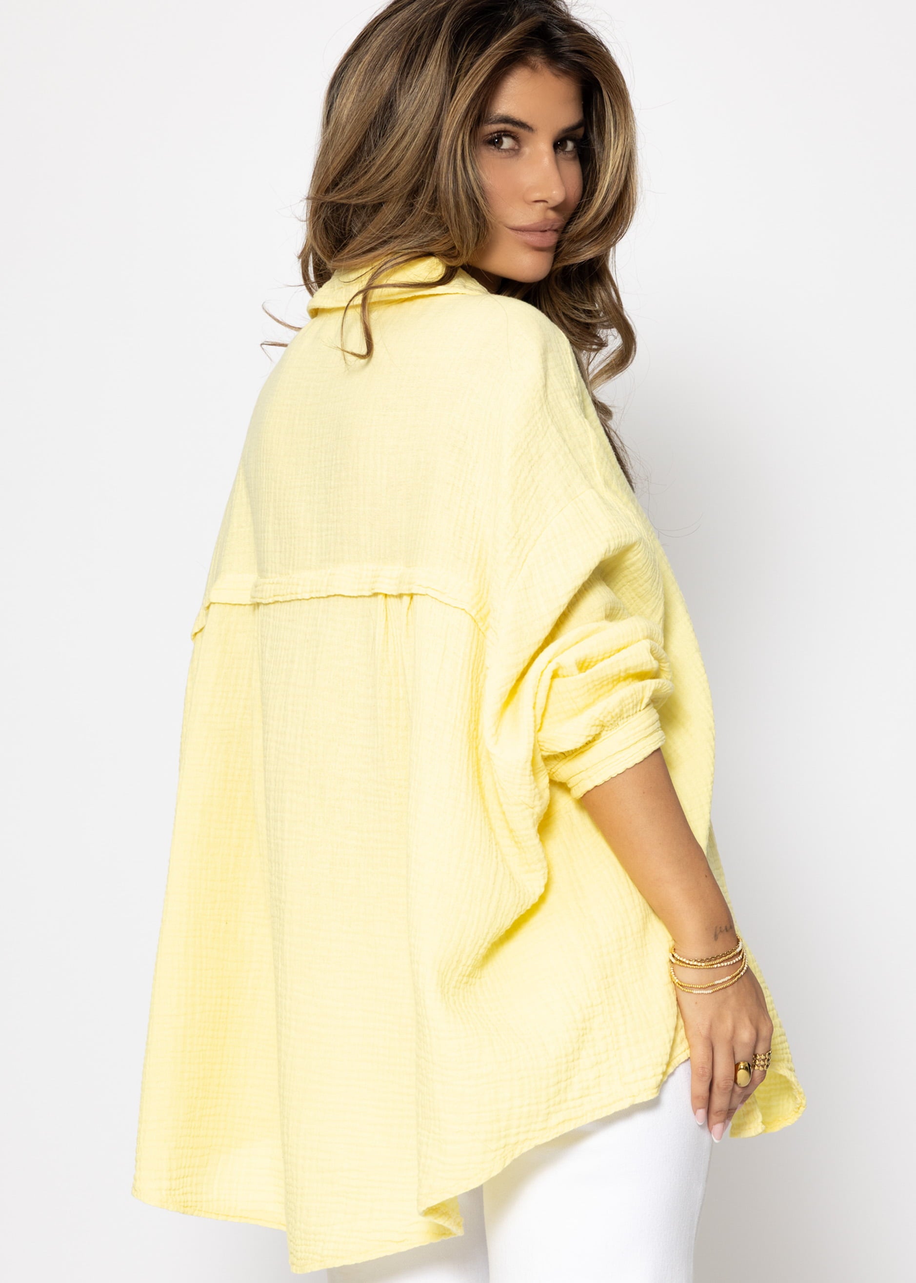 Muslin blouse oversize, short, yellow