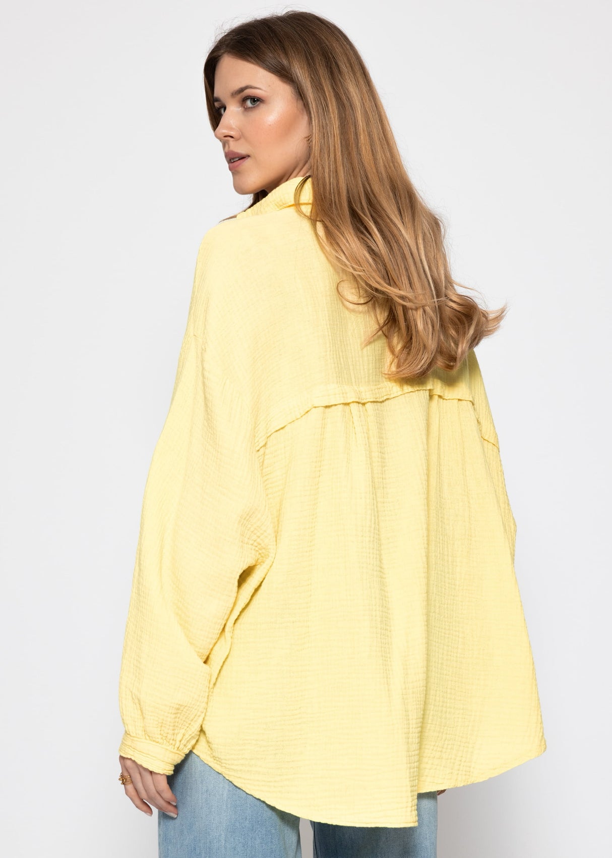 Musselin Bluse oversize, kurz, gelb