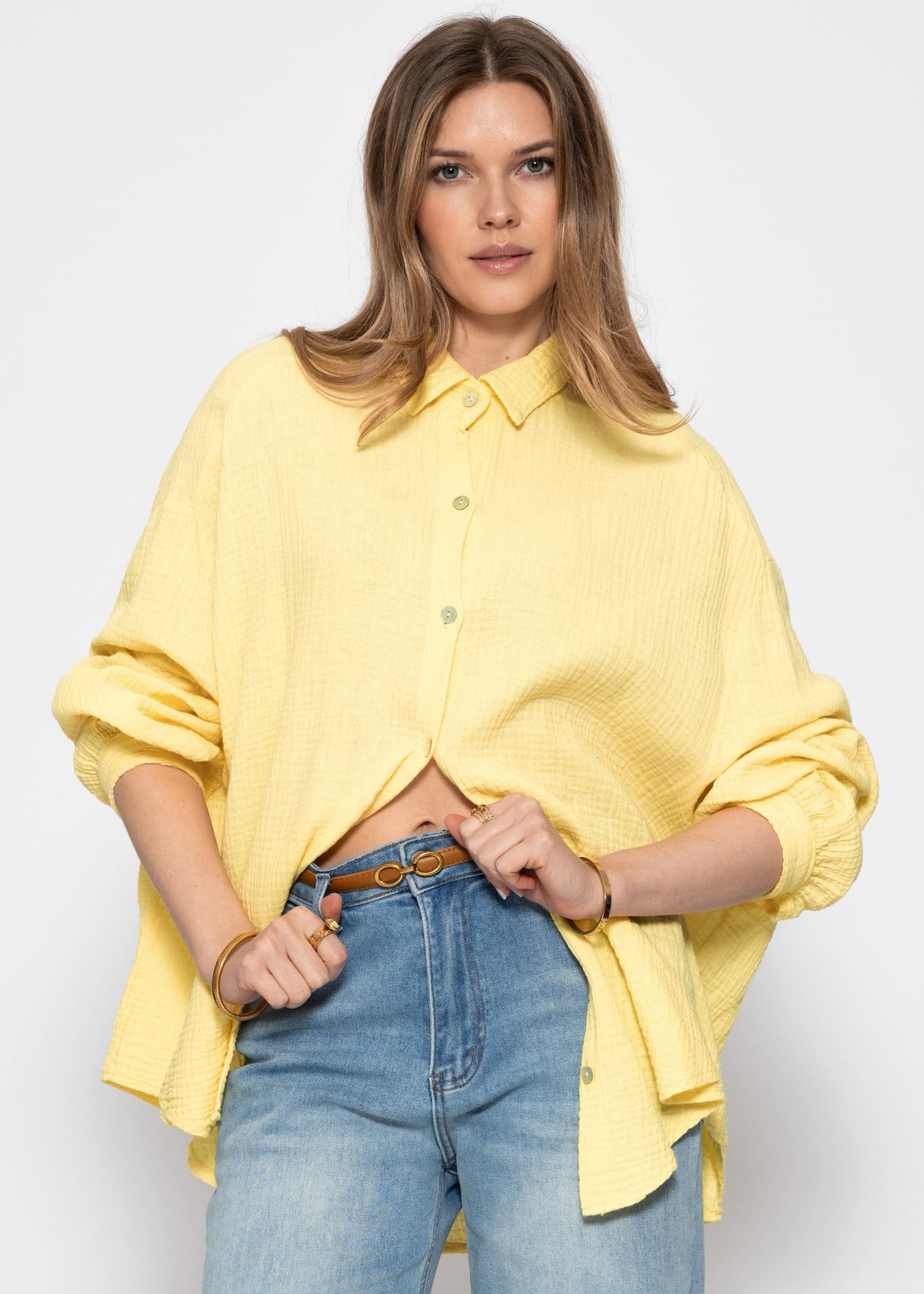 Muslin blouse oversize, short, yellow