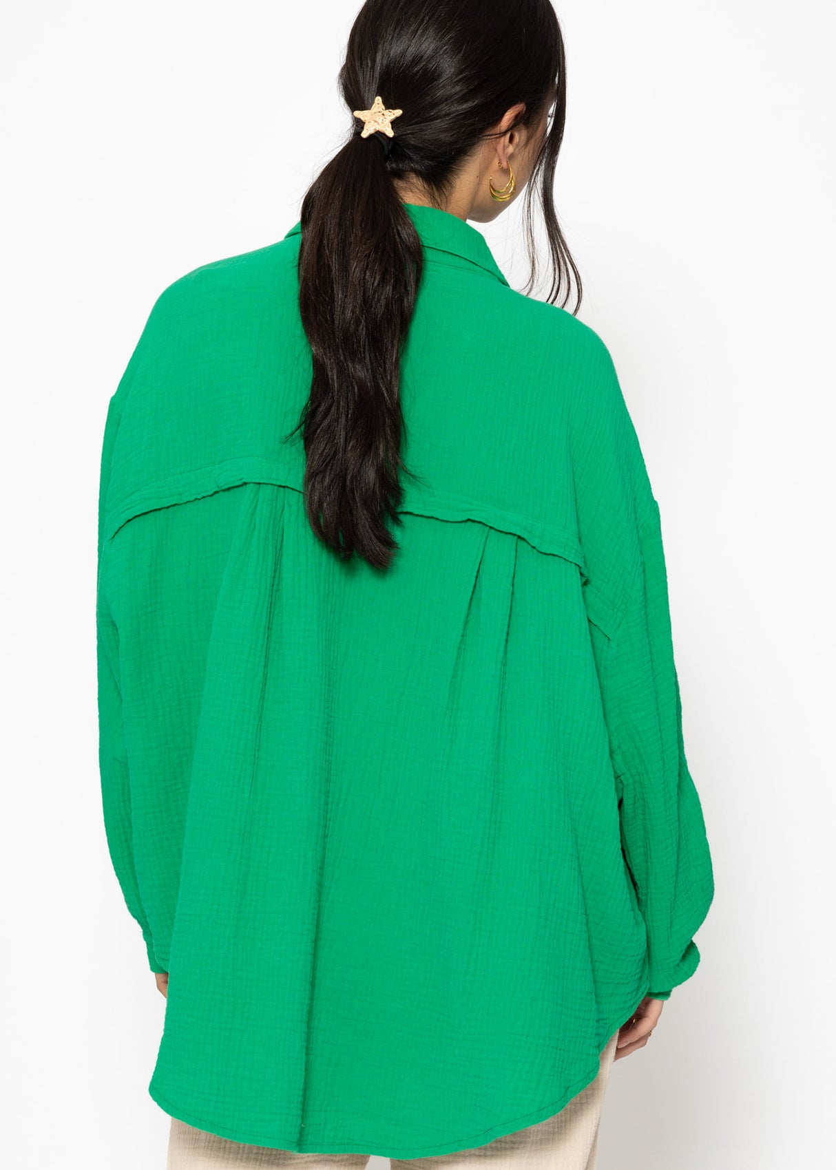 Muslin blouse oversize, short, green