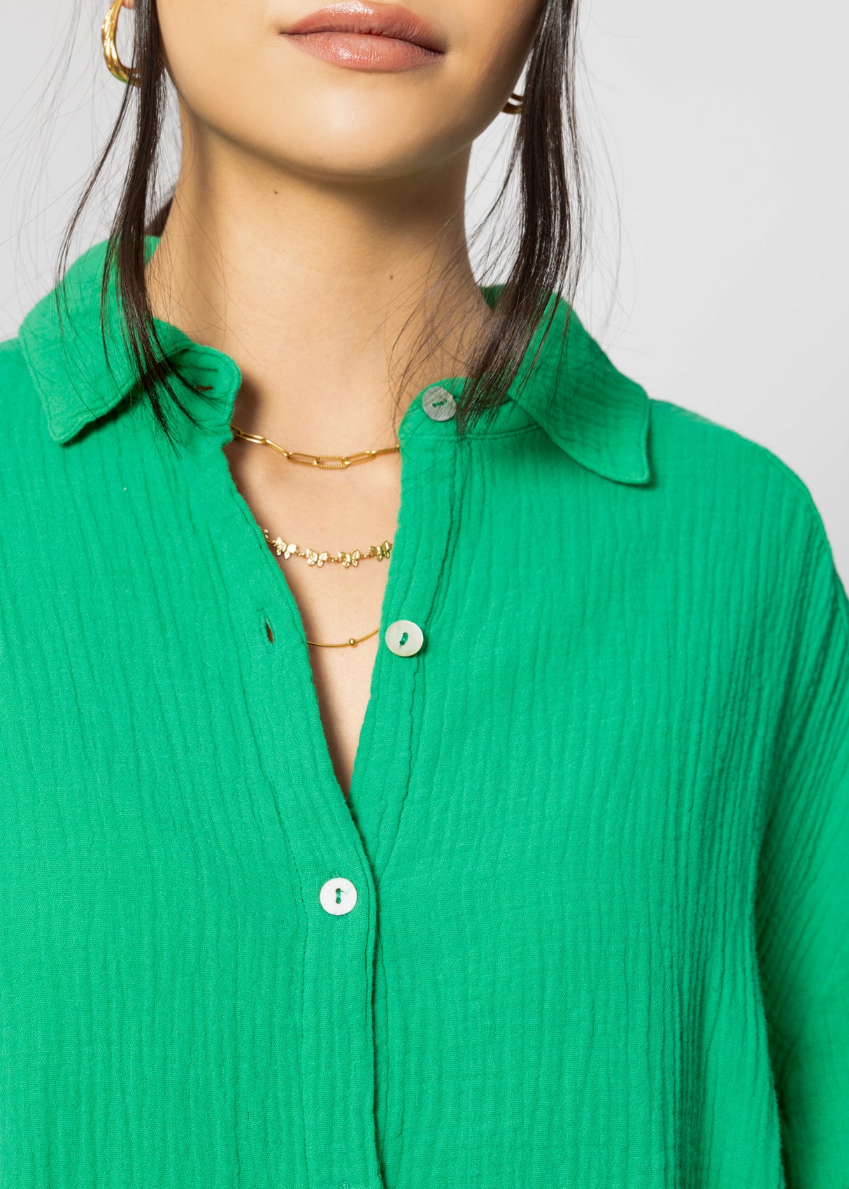 Muslin blouse oversize, short, green