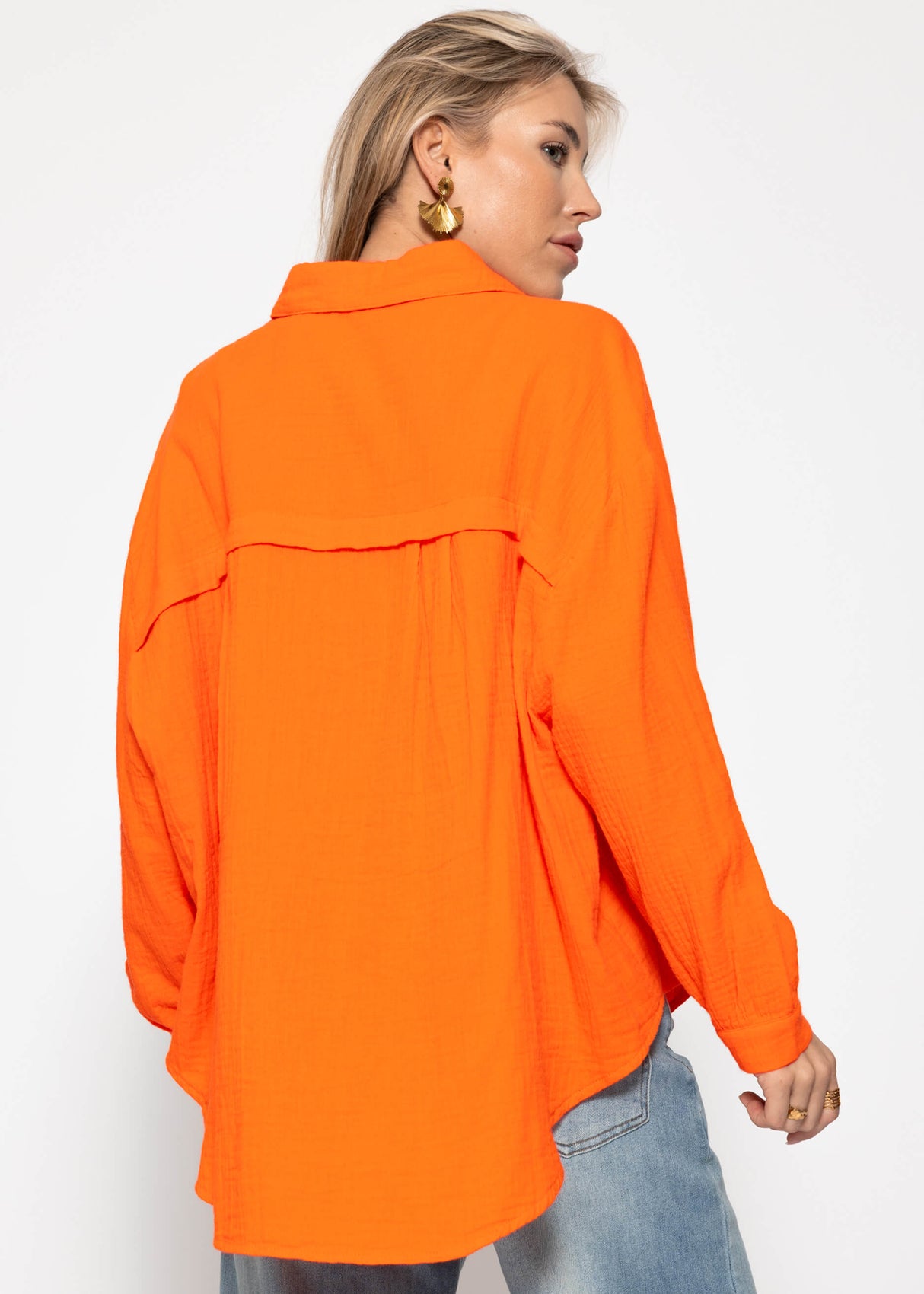 Muslin blouse oversize, short, orange