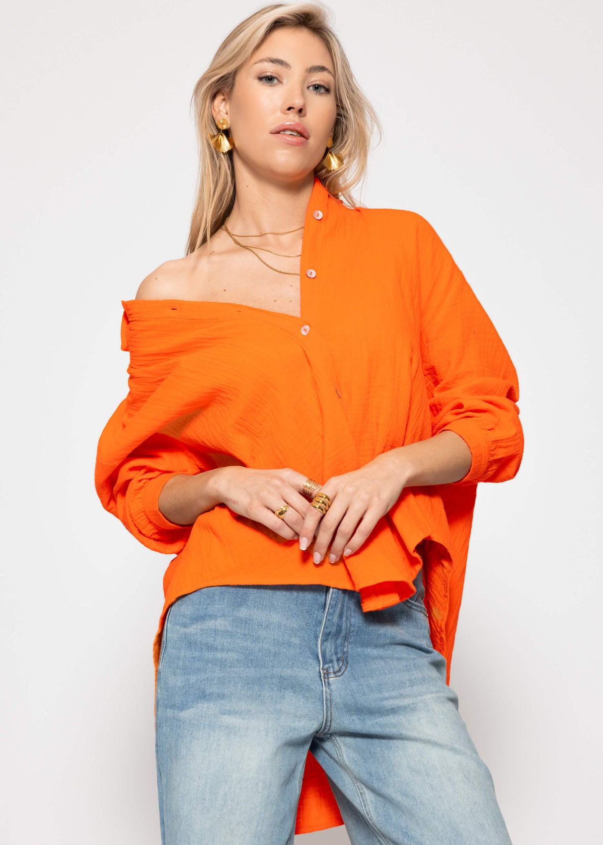 Muslin blouse oversize, short, orange