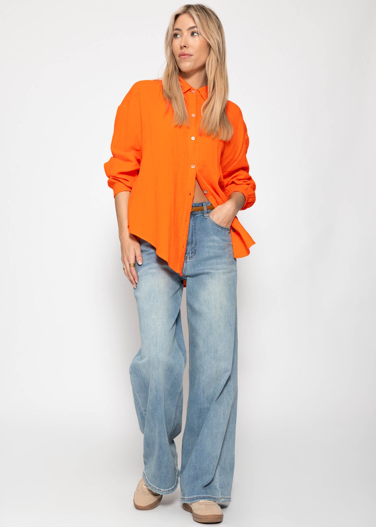 Musselin Bluse oversize, kurz, orange