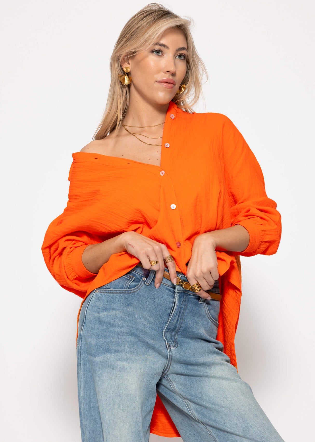 Musselin Bluse oversize, kurz, orange