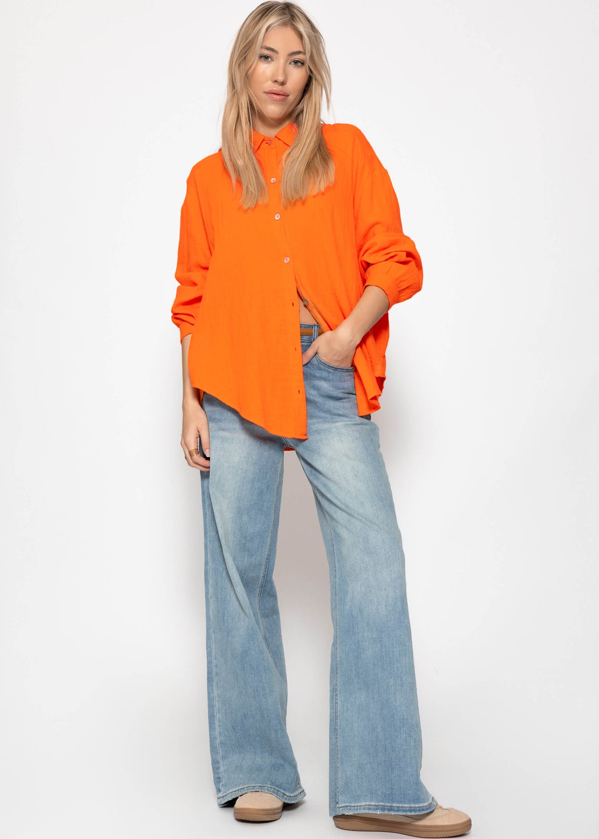 Musselin Bluse oversize, kurz, orange