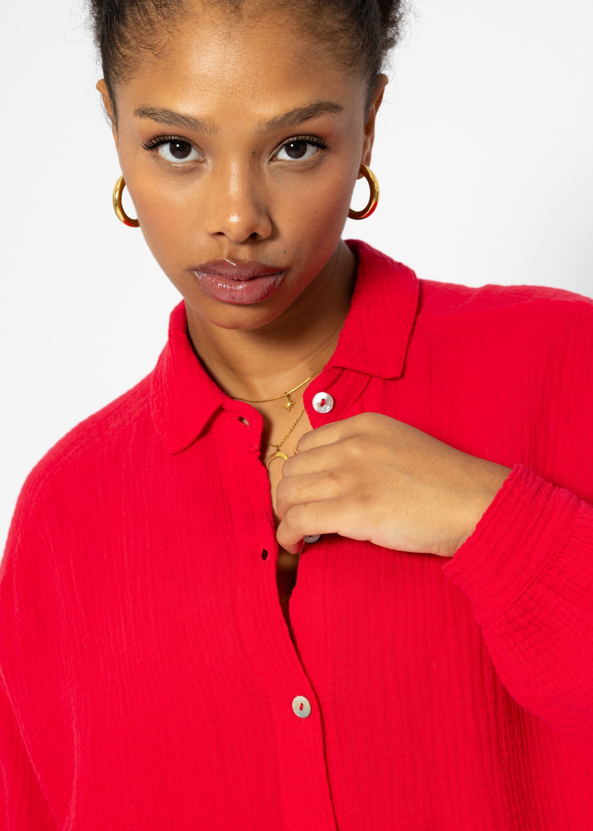 Musselin Bluse oversize, kurz, rot