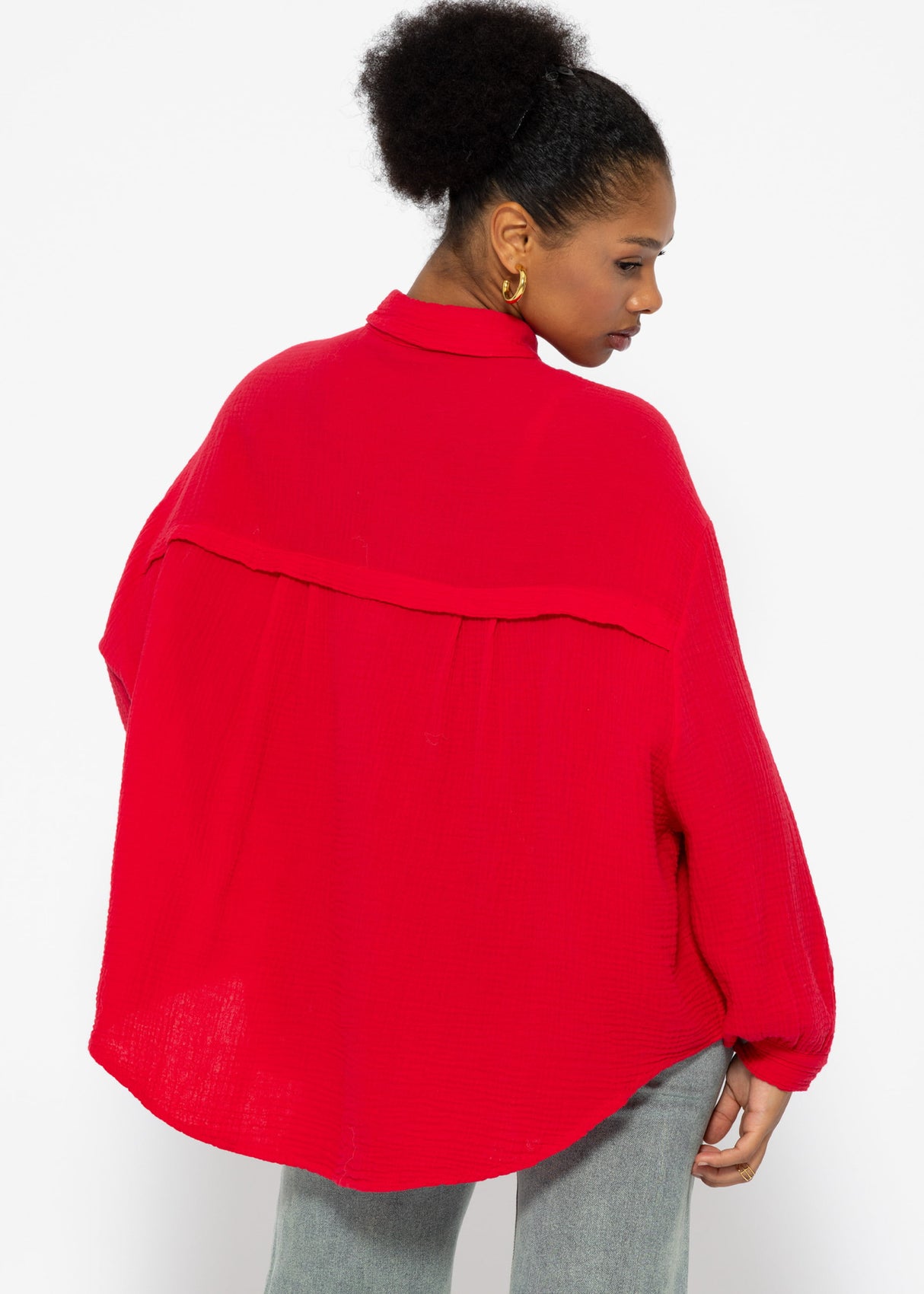 Musselin Bluse oversize, kurz, rot
