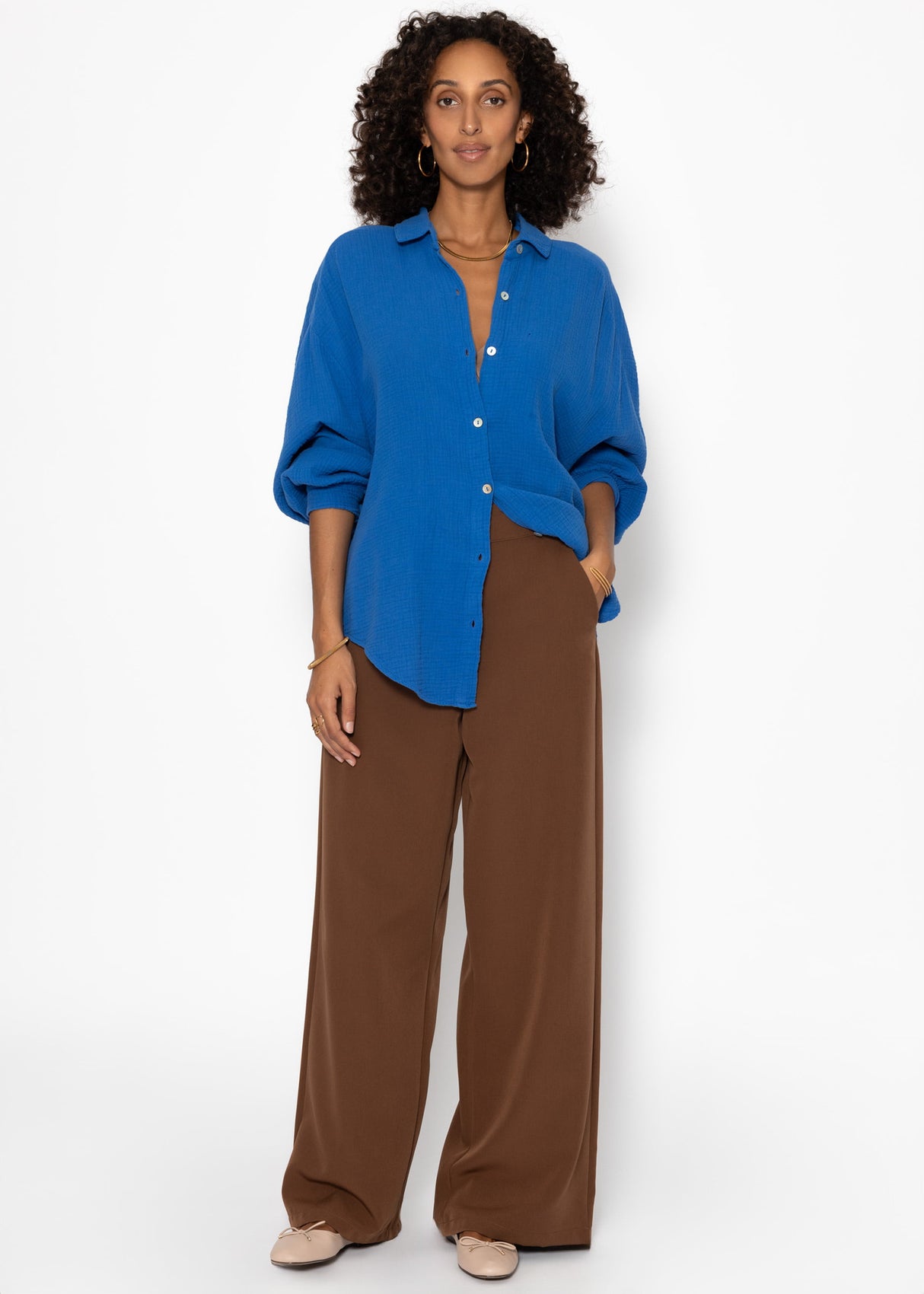 Muslin blouse oversize, short, royal blue