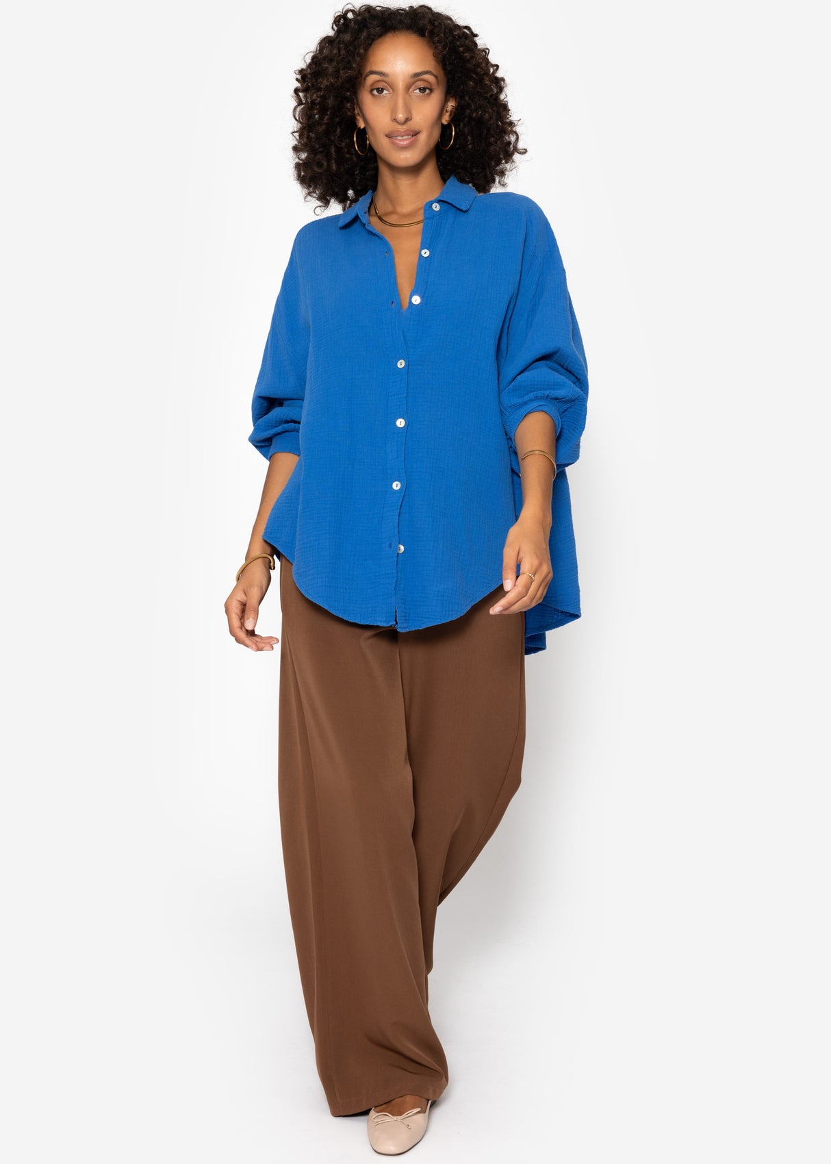Muslin blouse oversize, short, royal blue