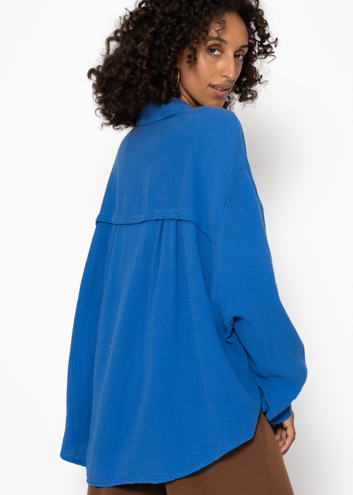 Muslin blouse oversize, short, royal blue