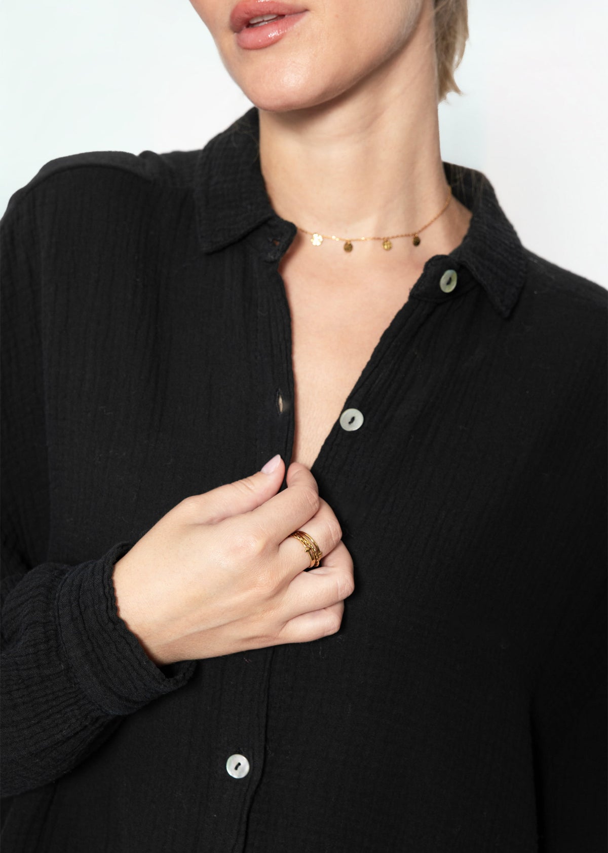 Musselin Bluse oversize - schwarz