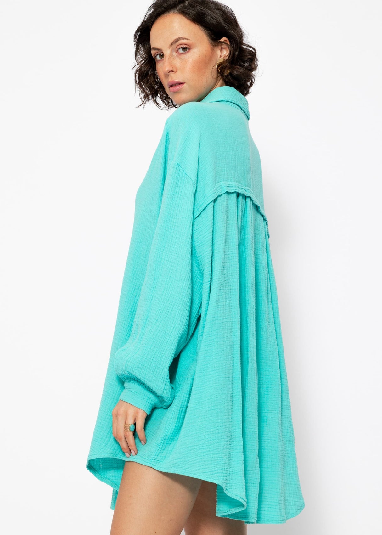 Musselin Bluse oversize, türkis