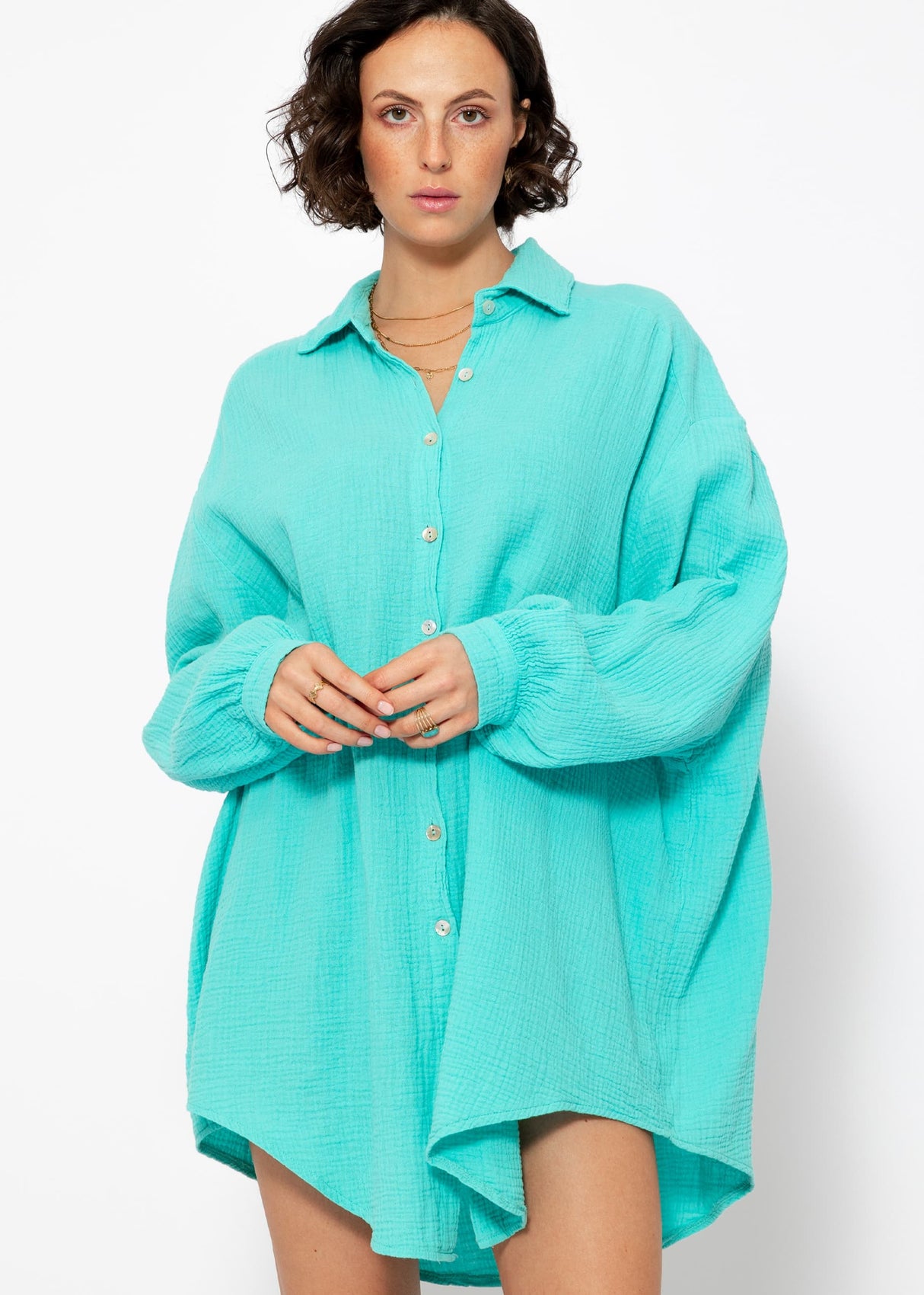 Musselin Bluse oversize, türkis
