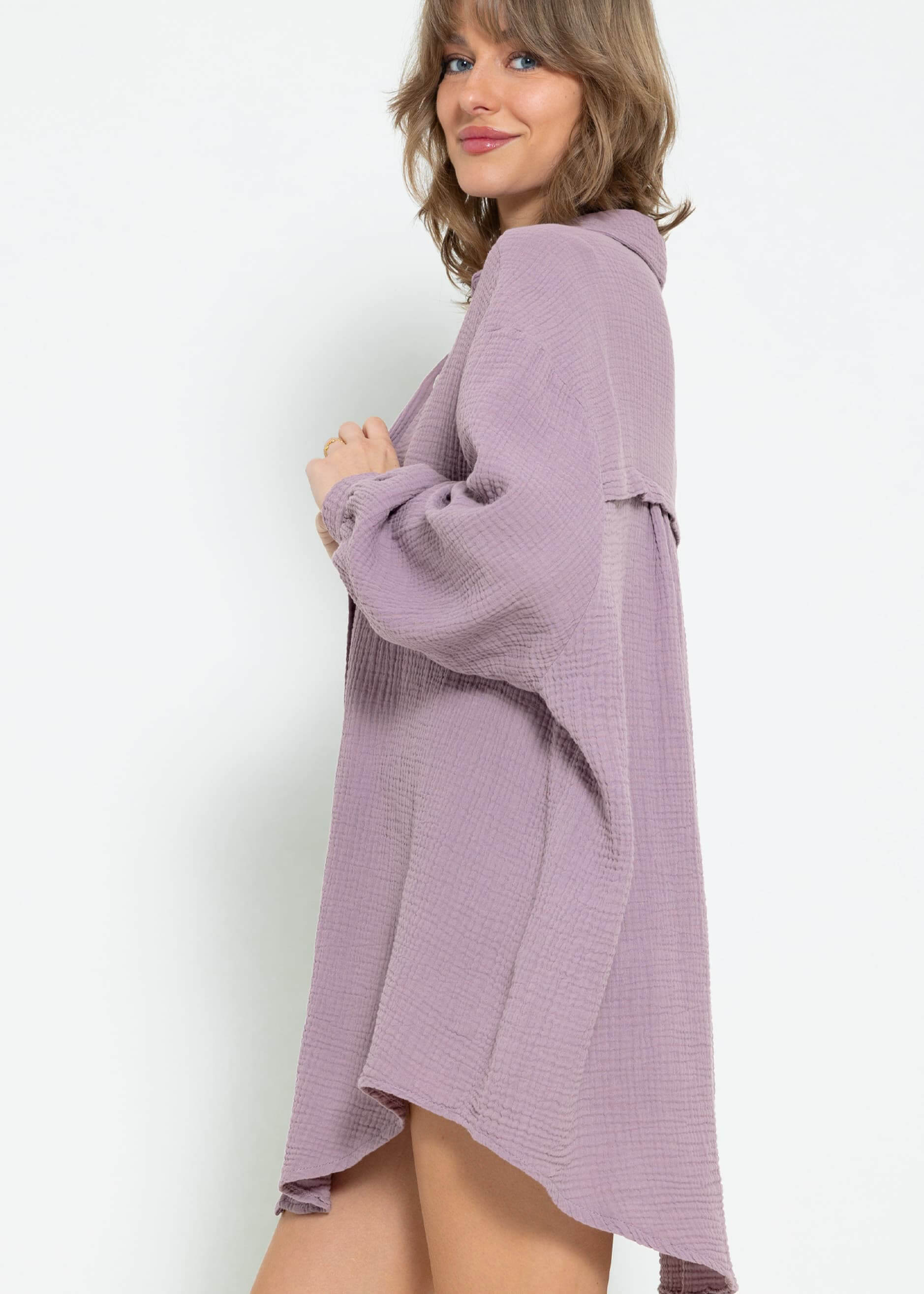 Musselin Bluse oversize - violett