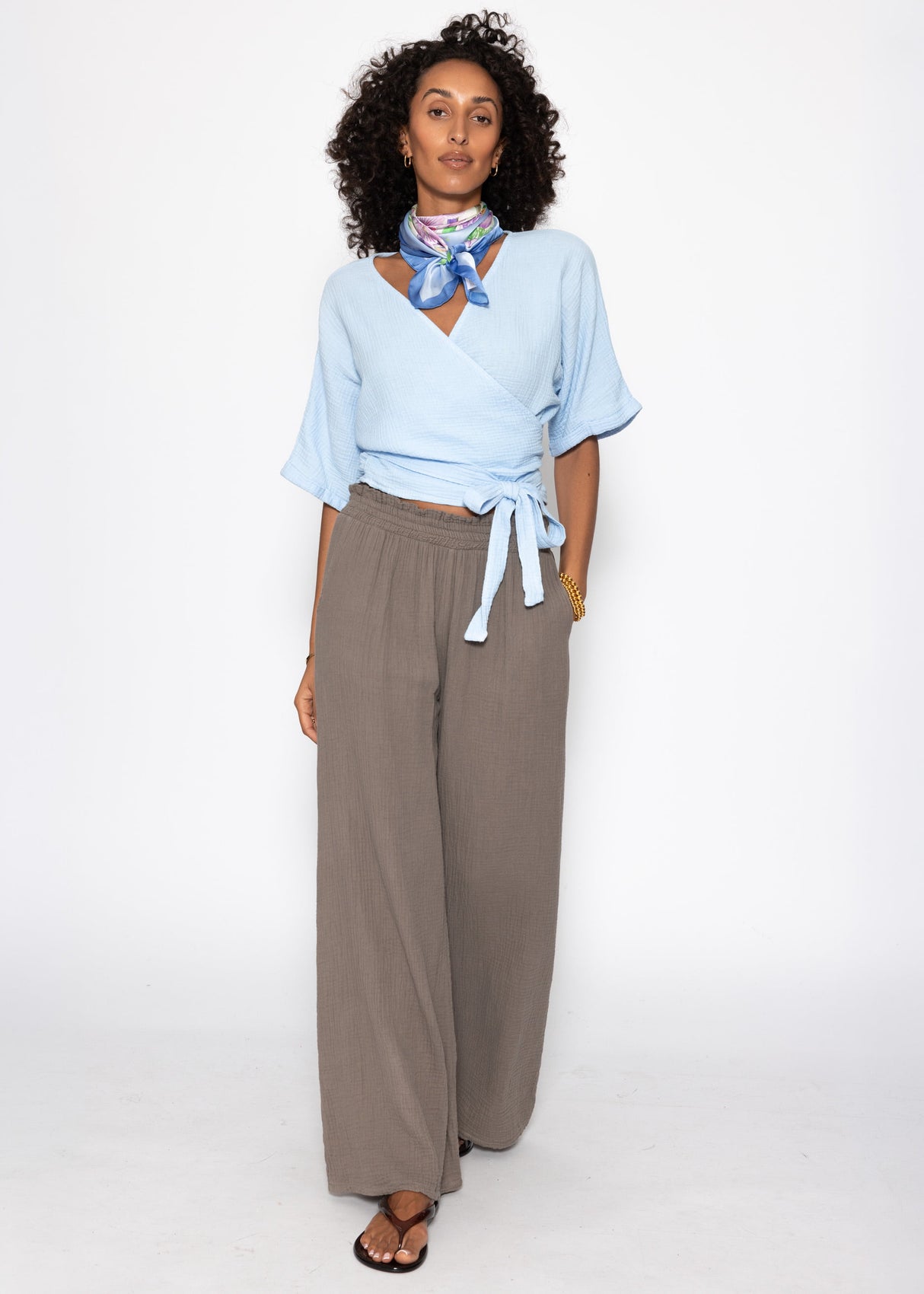Musselin Bluse zum Wickeln - hellblau