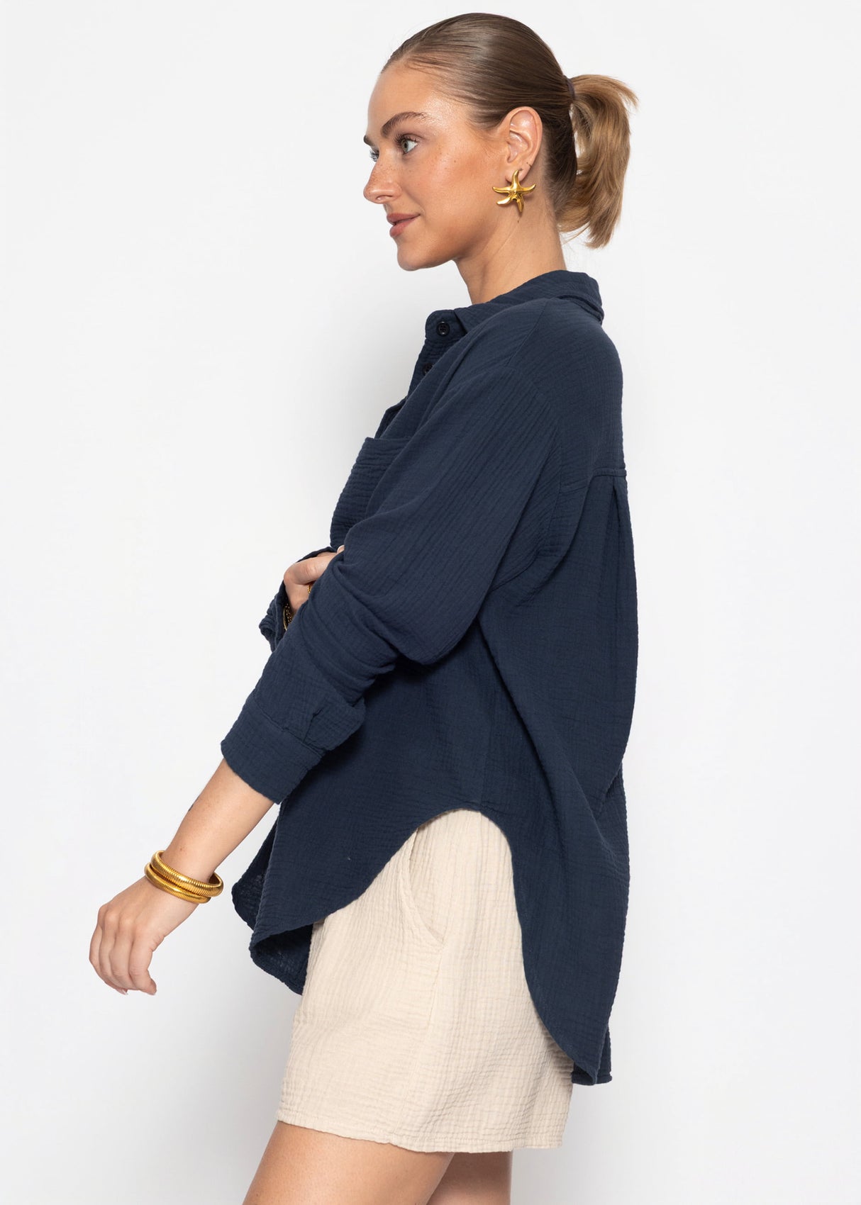 Musselin Hemdbluse - dunkelblau