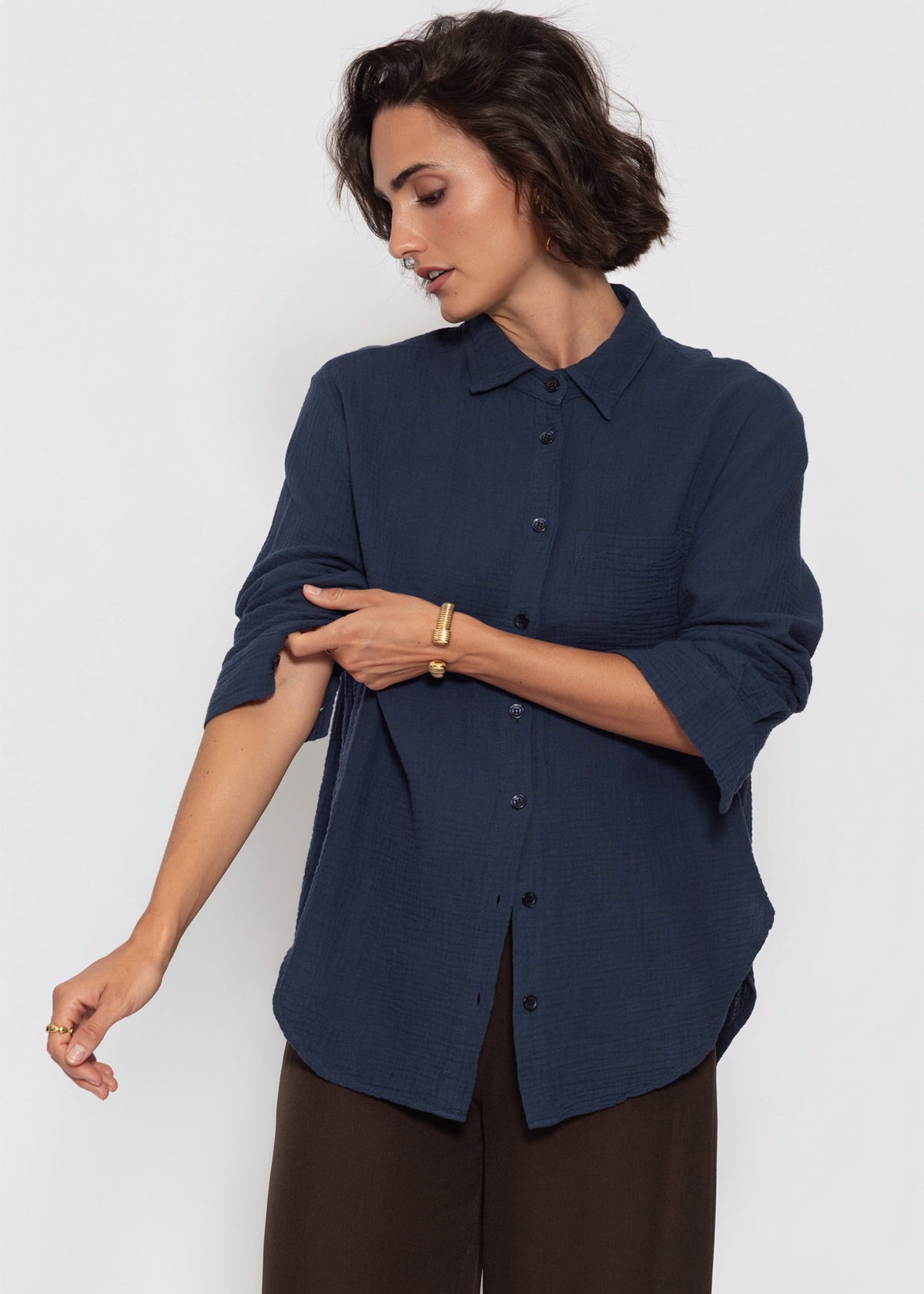 Musselin Hemdbluse - dunkelblau