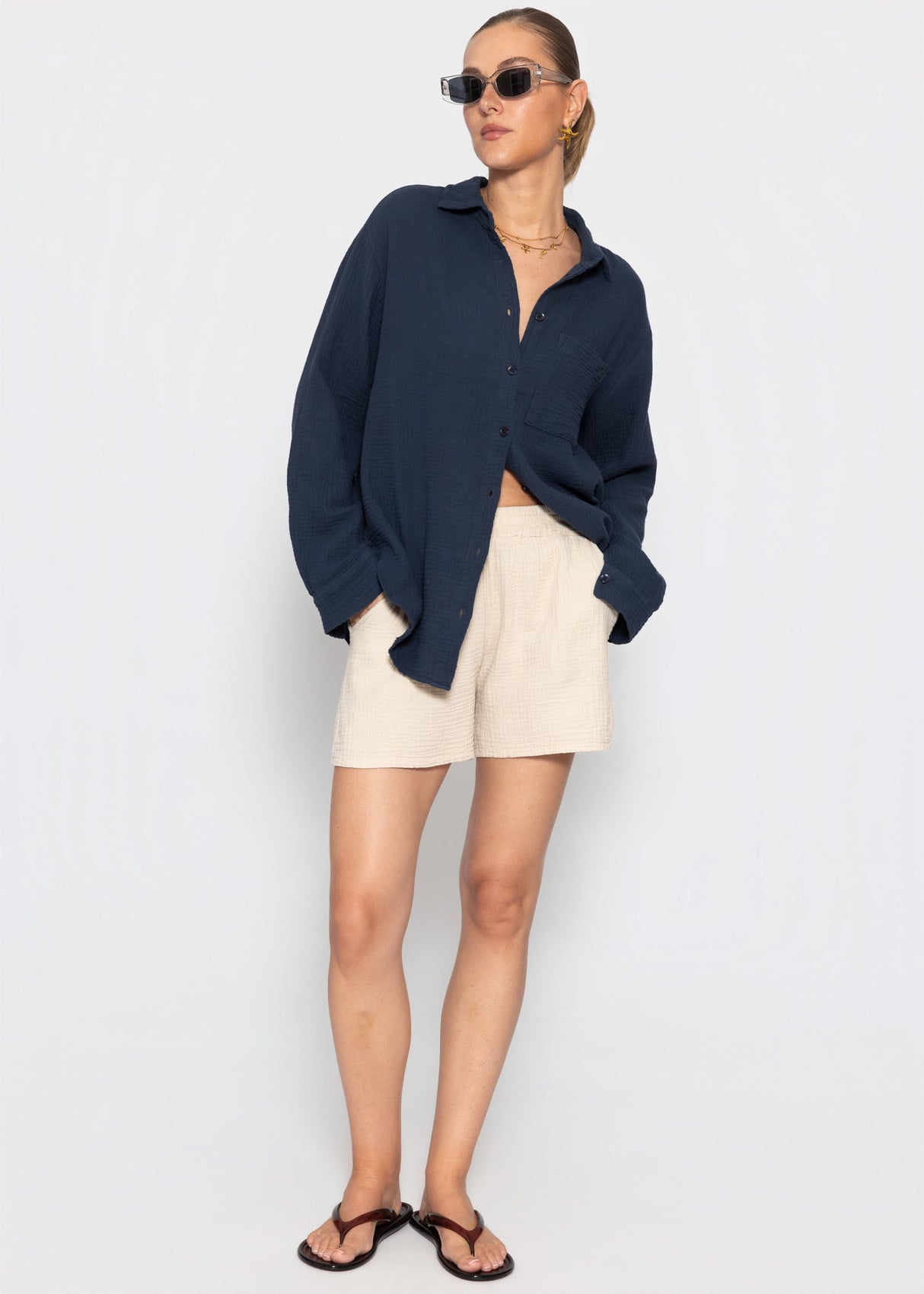 Musselin Hemdbluse - dunkelblau