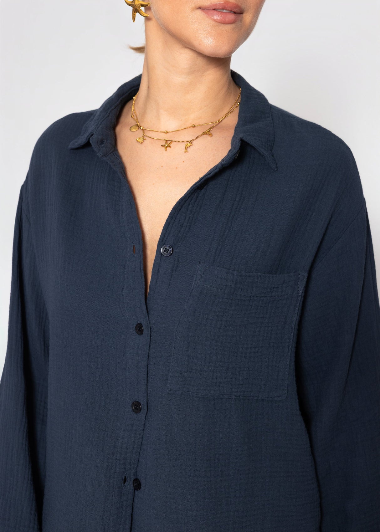 Musselin Hemdbluse - dunkelblau