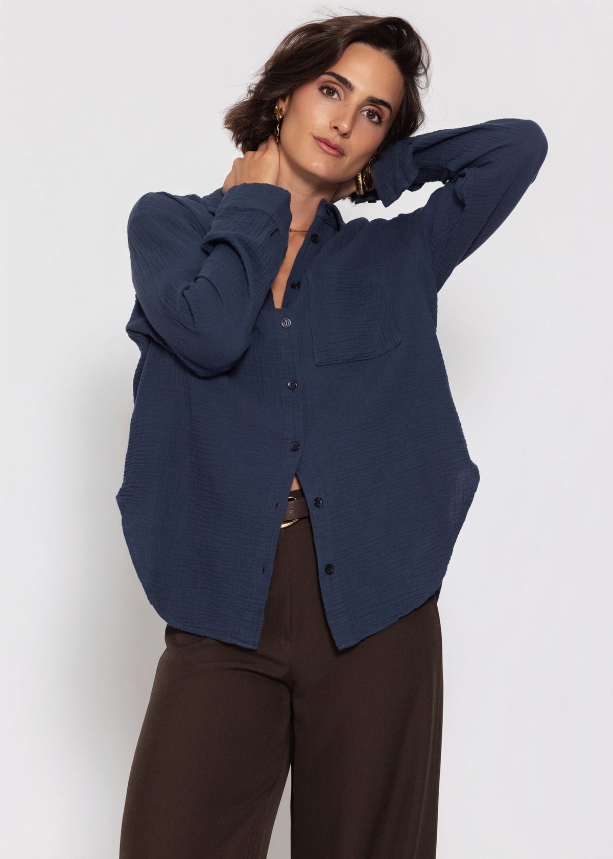 Musselin Hemdbluse - dunkelblau