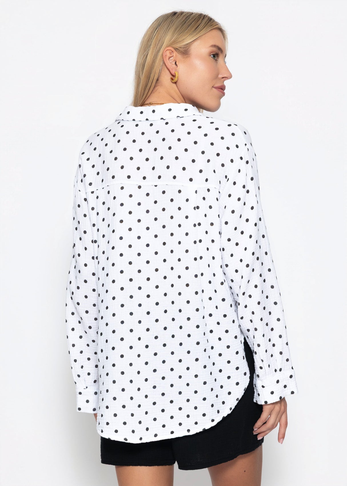 Musselin Hemdbluse mit Punkten - weiß
