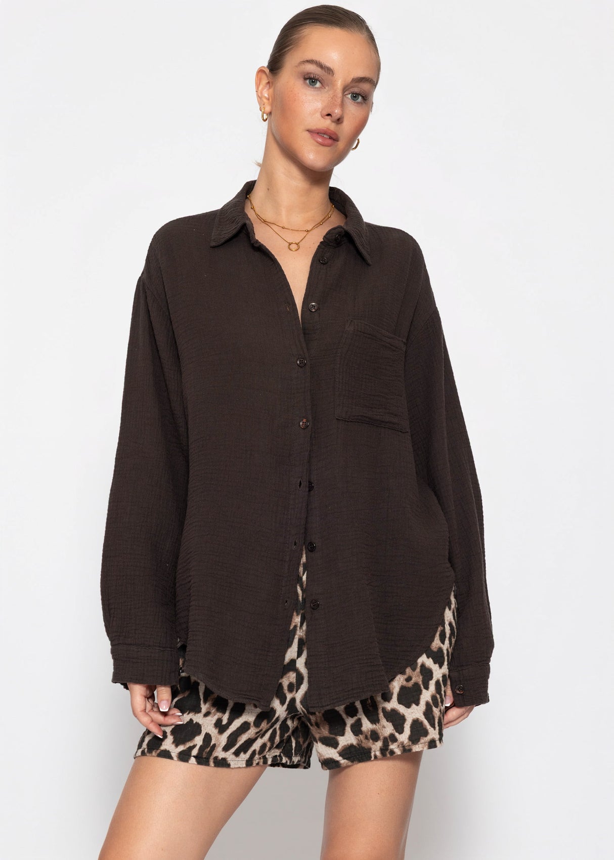 Musselin Hemdbluse - schokobraun