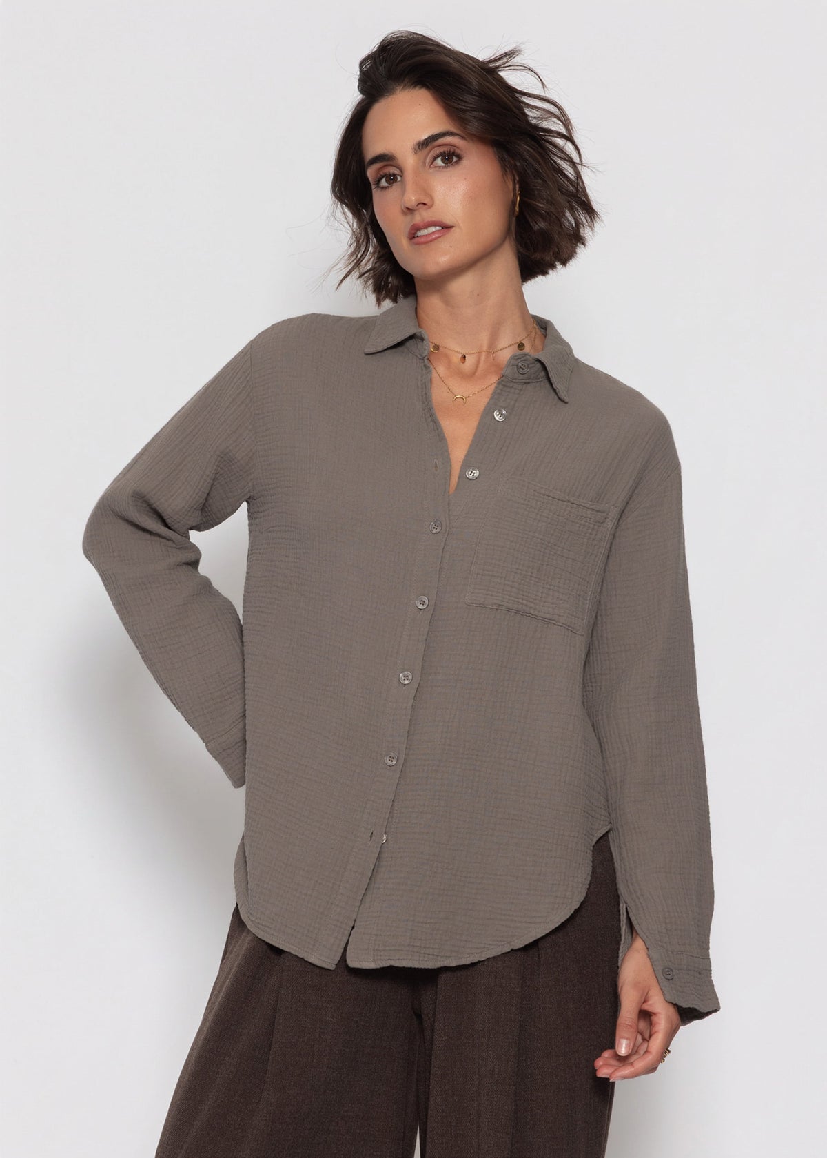 Musselin Hemdbluse - taupe