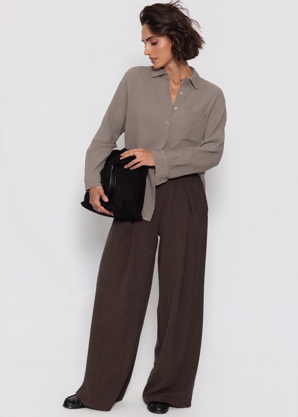 Musselin Hemdbluse - taupe