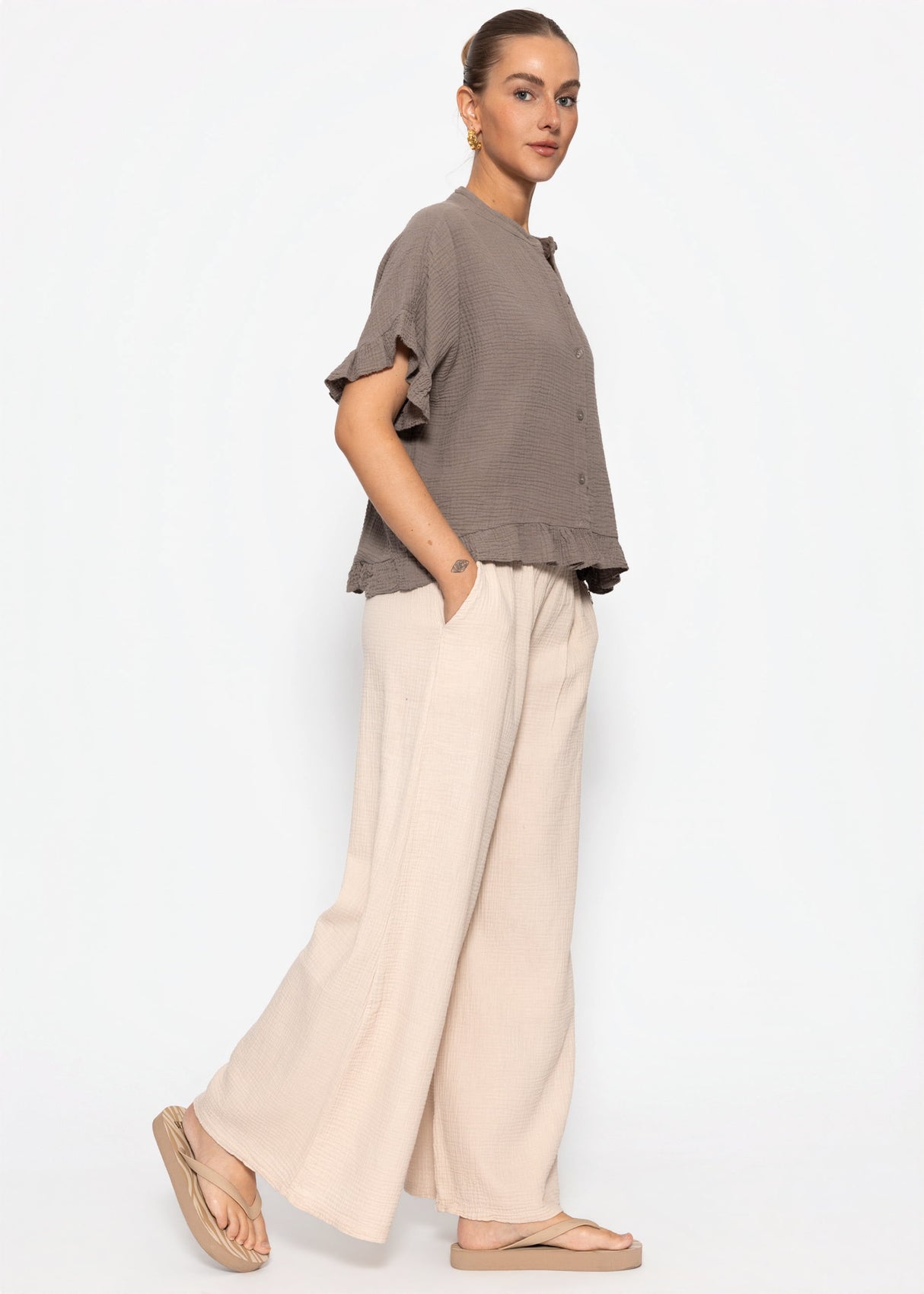Musselin Hose mit weitem Bein - beige