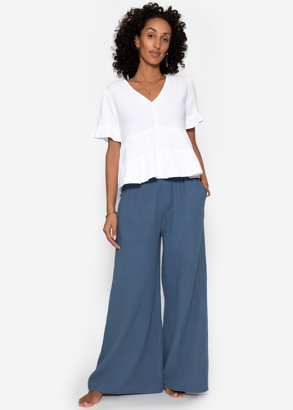 Muslin Wide-Leg Pants - Denim Blue