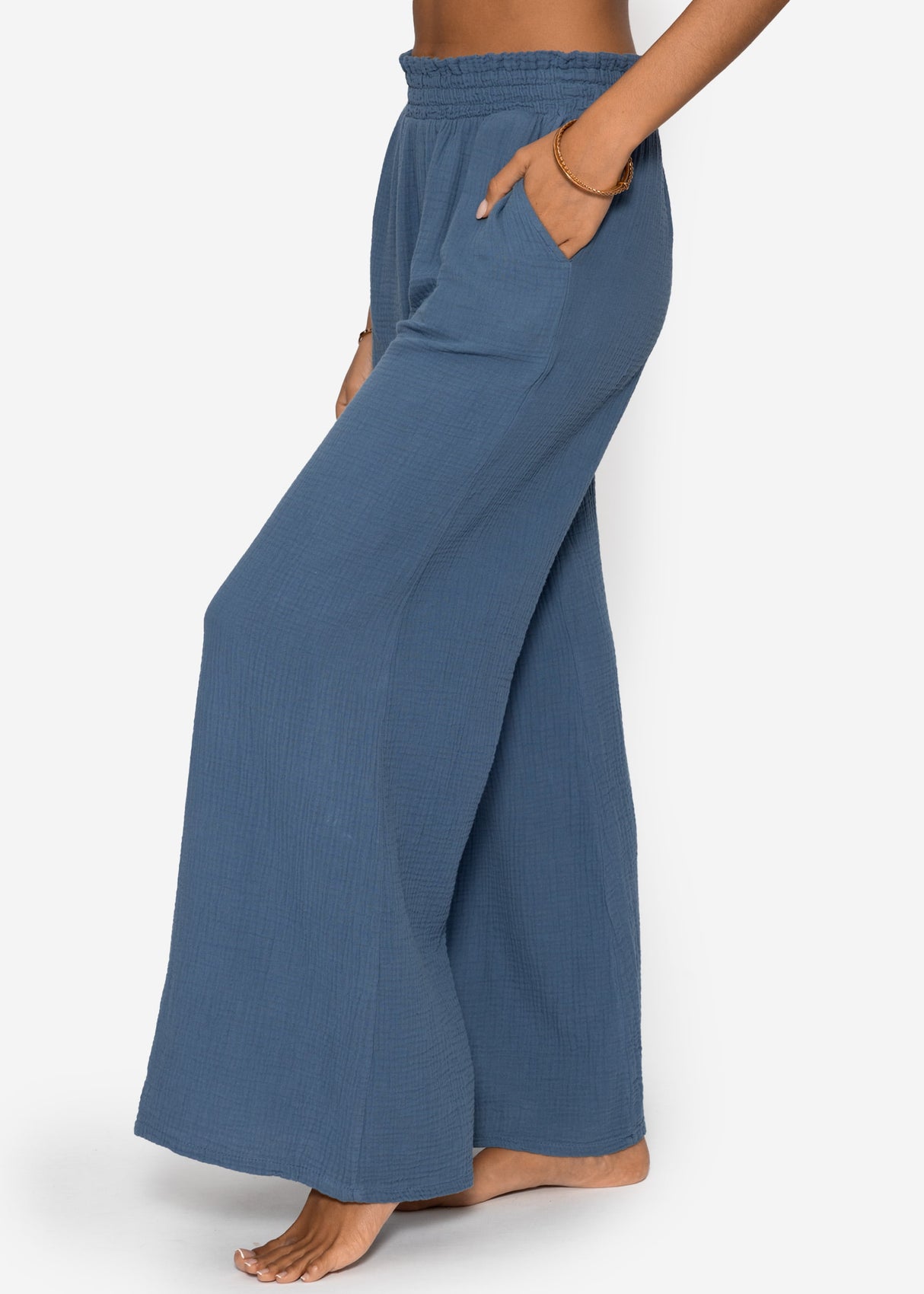 Muslin Wide-Leg Pants - Denim Blue