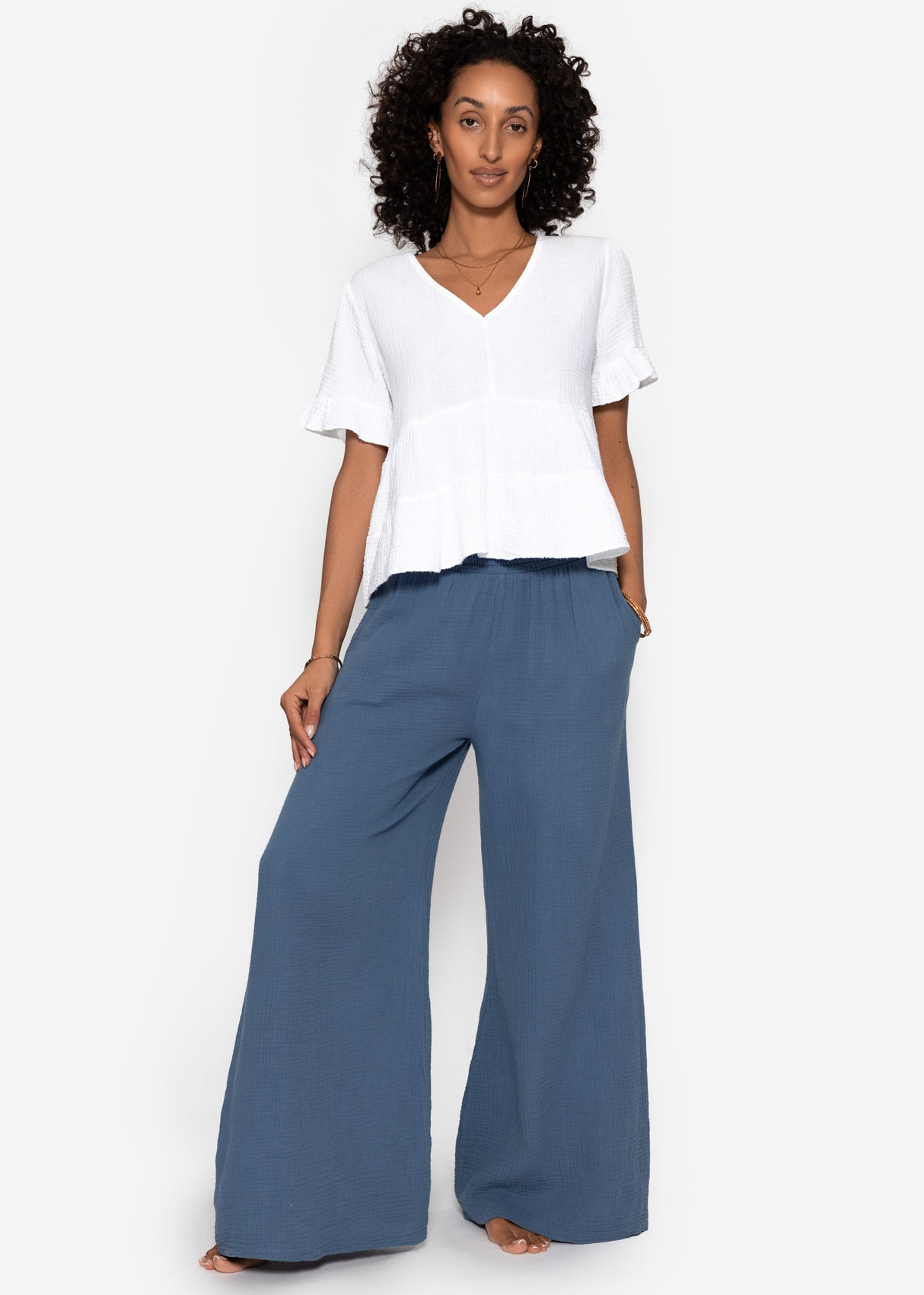 Muslin Wide-Leg Pants - Denim Blue