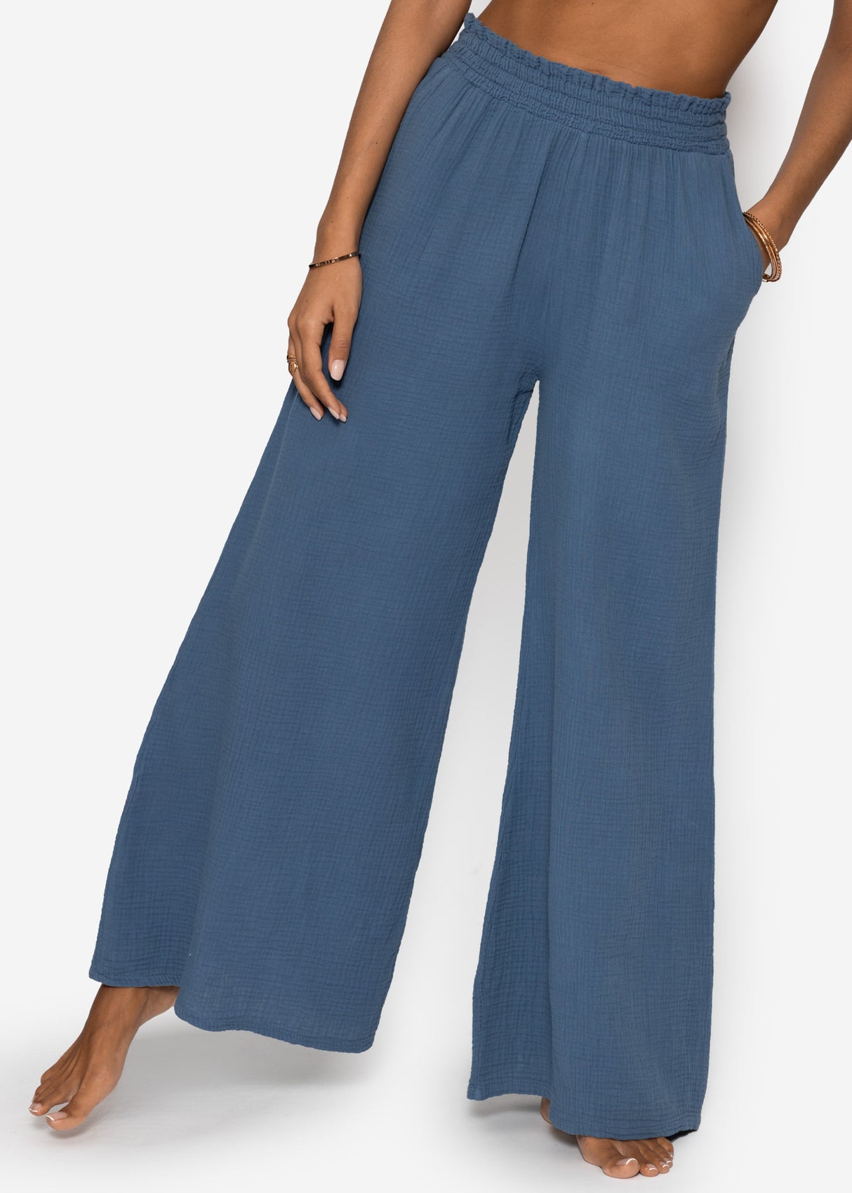 Muslin Wide-Leg Pants - Denim Blue