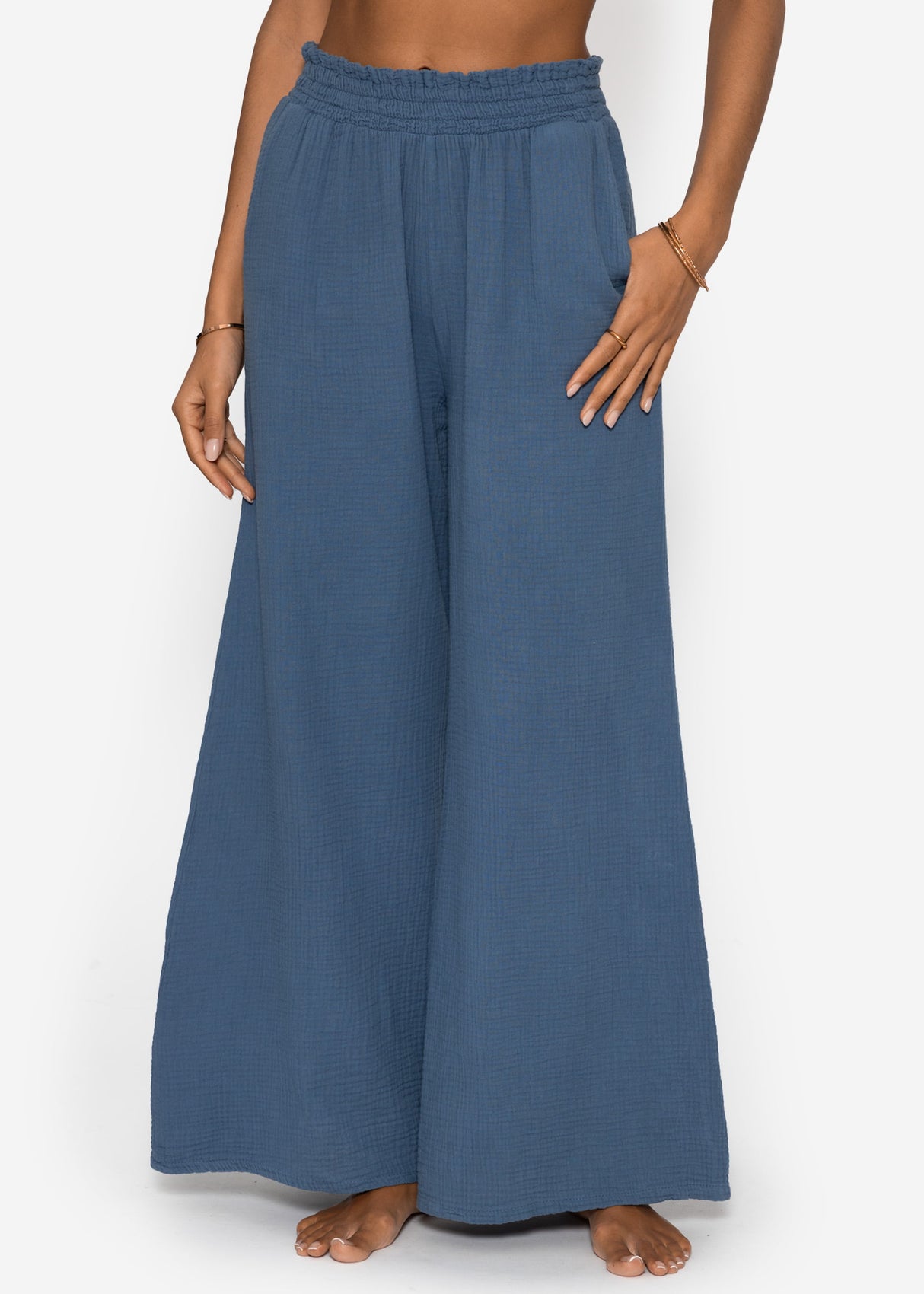 Muslin Wide-Leg Pants - Denim Blue