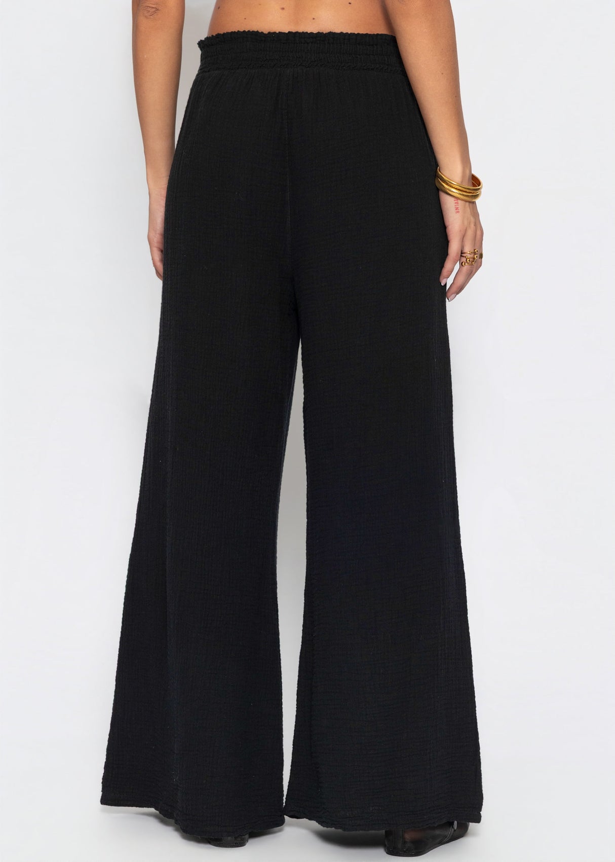Musselin Hose mit weitem Bein - schwarz