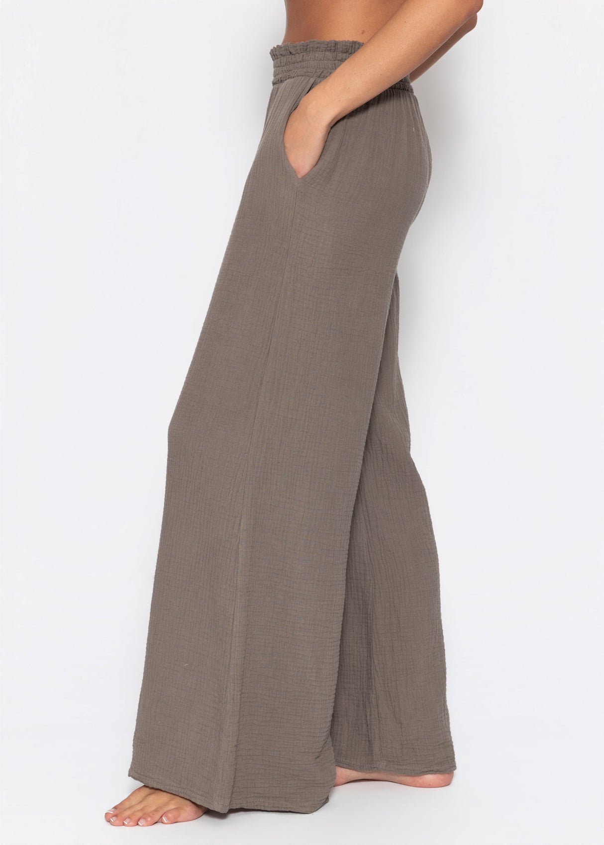 Musselin Hose mit weitem Bein - taupe
